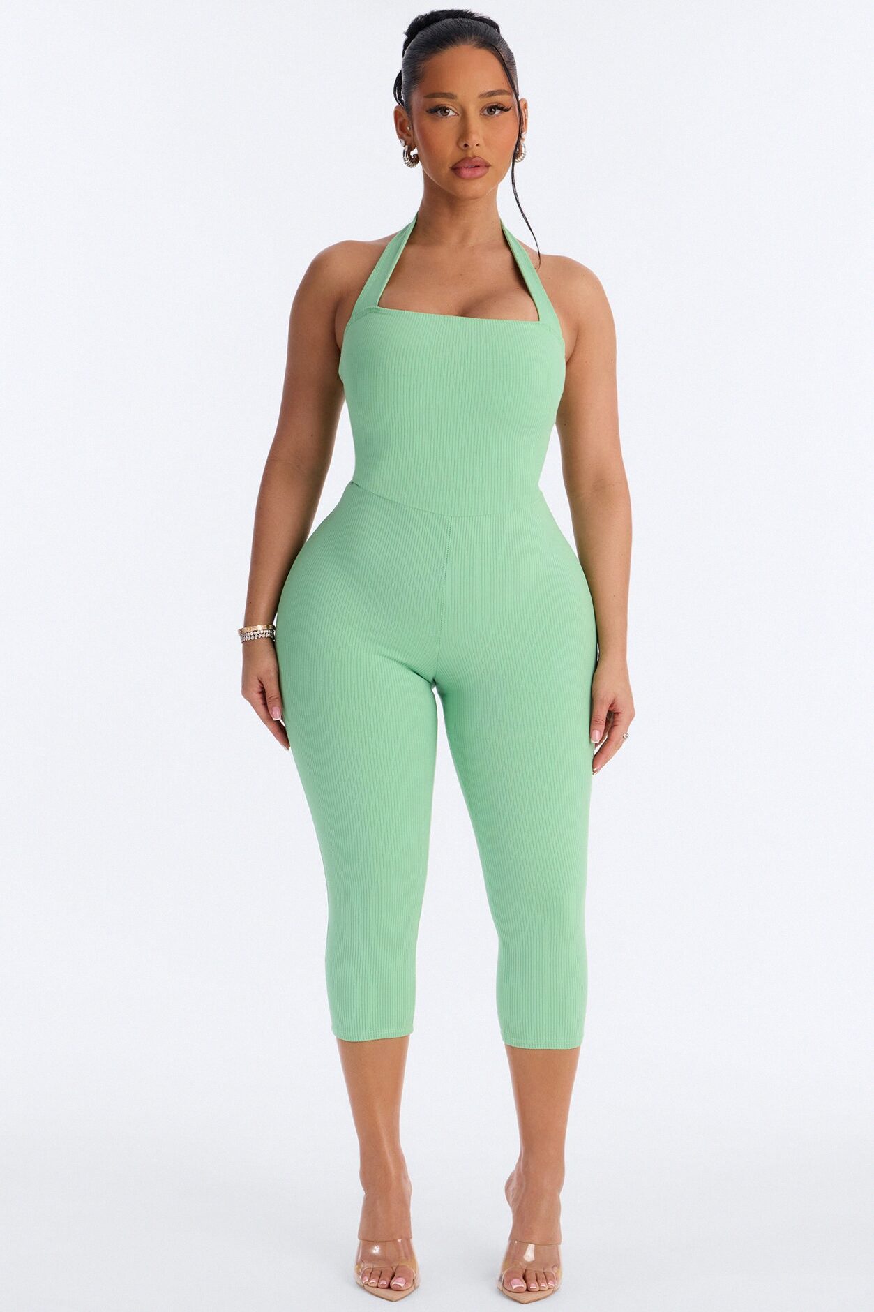 Amara Snatched Capri Halter Jumpsuit - Green