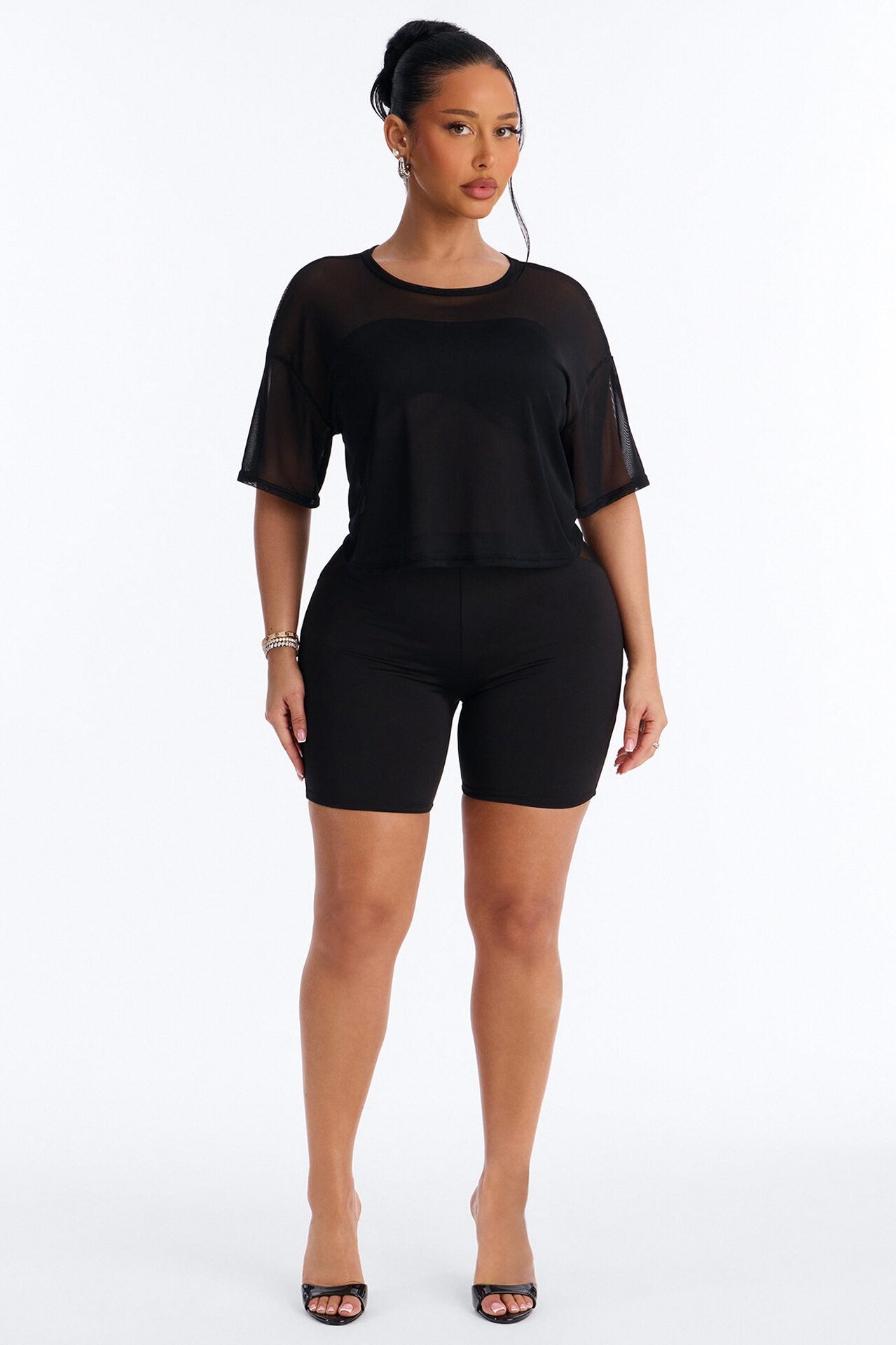 Street Chic Mesh Top and Romper - Black