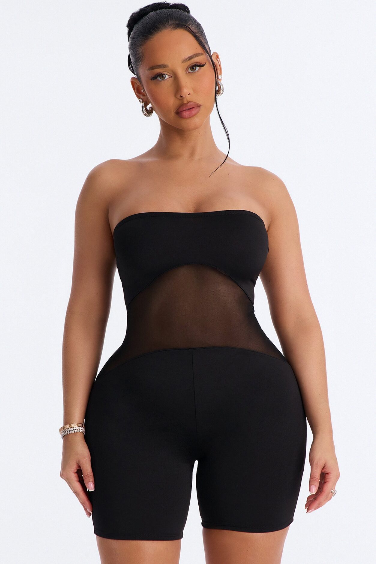 Street Chic Mesh Top and Romper - Black
