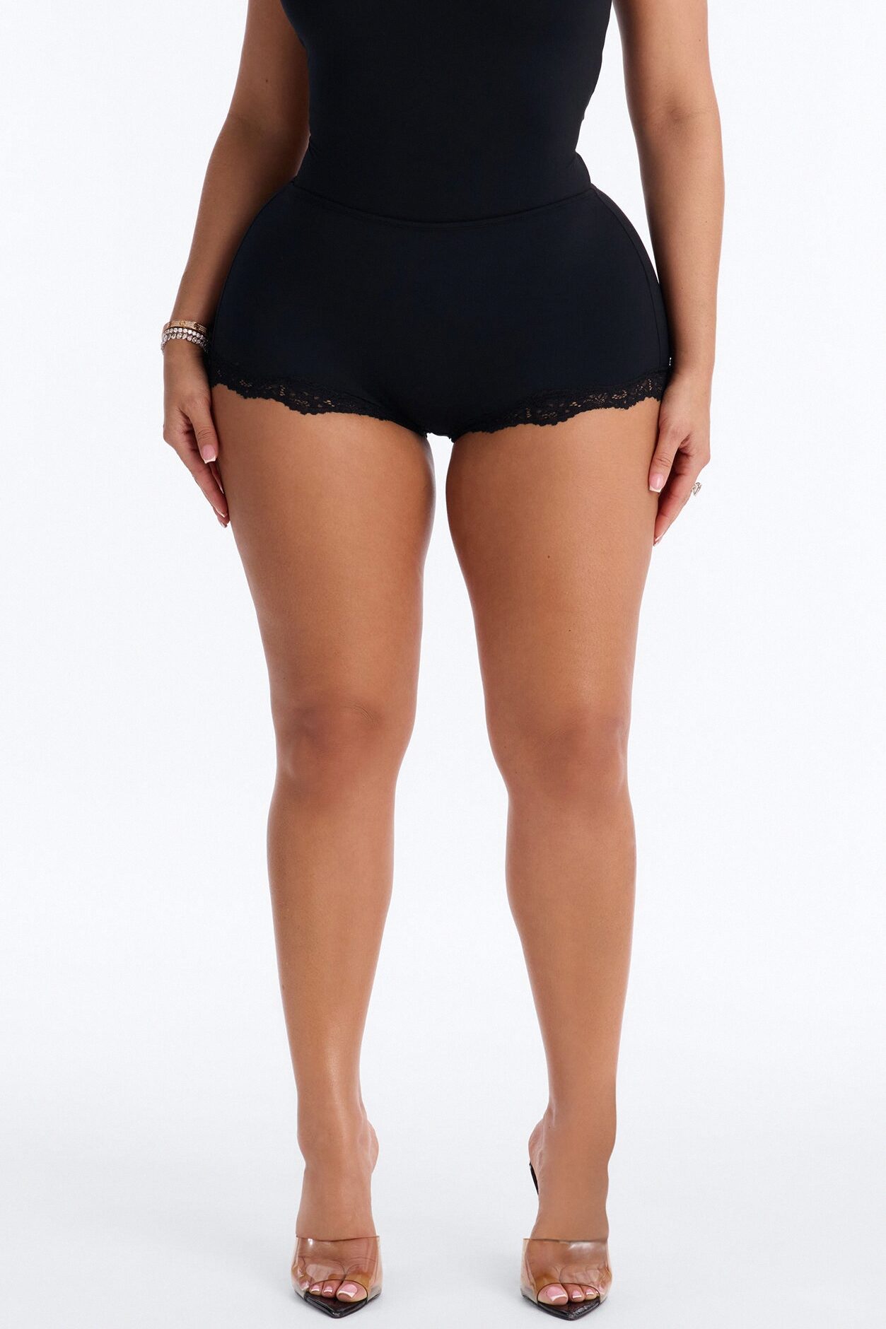 Second Skin Double Lined Lace Trim Micro Shorts - Black