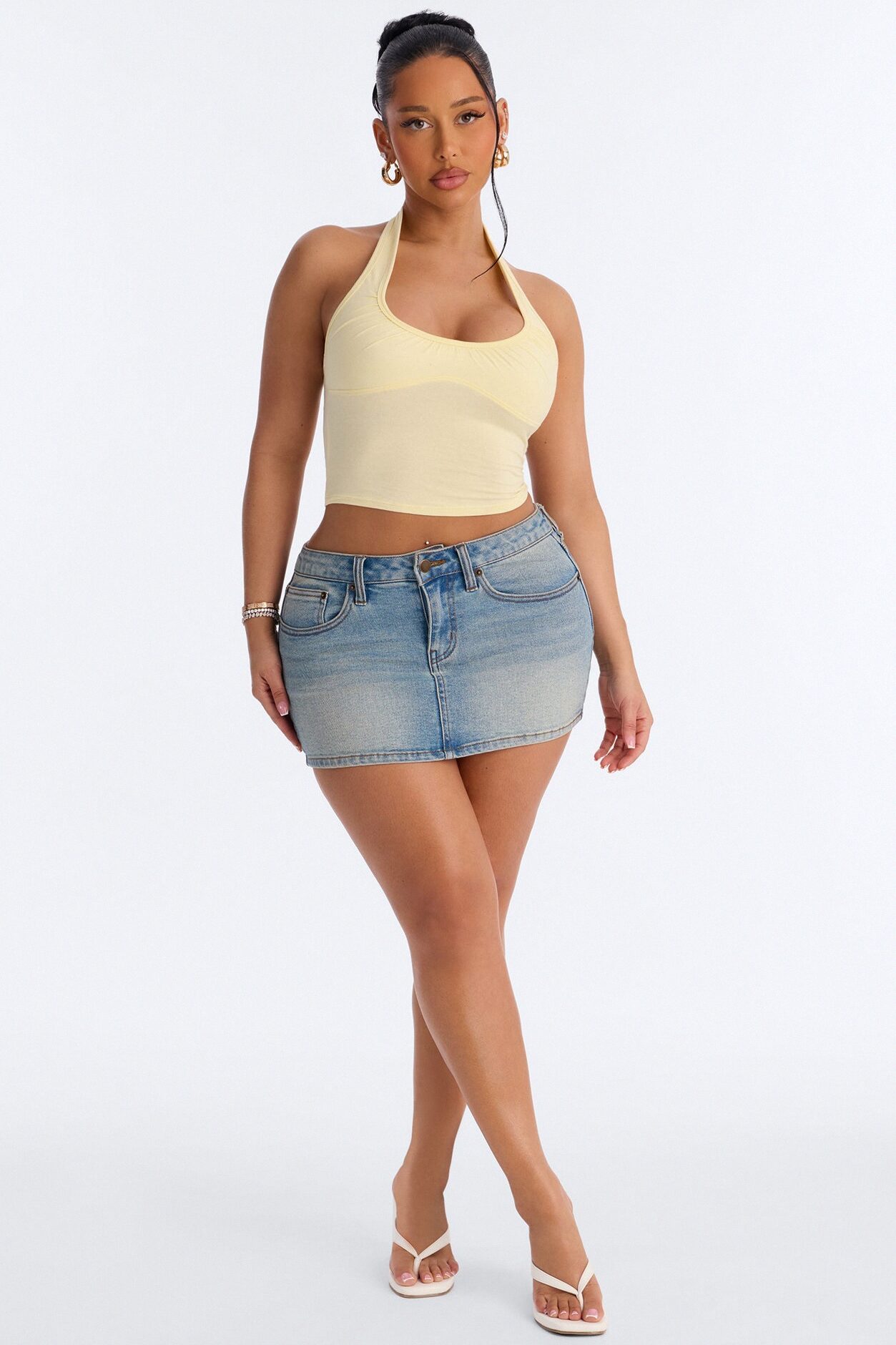 Hailey Everyday Ruched Bust Halter Top - Yellow