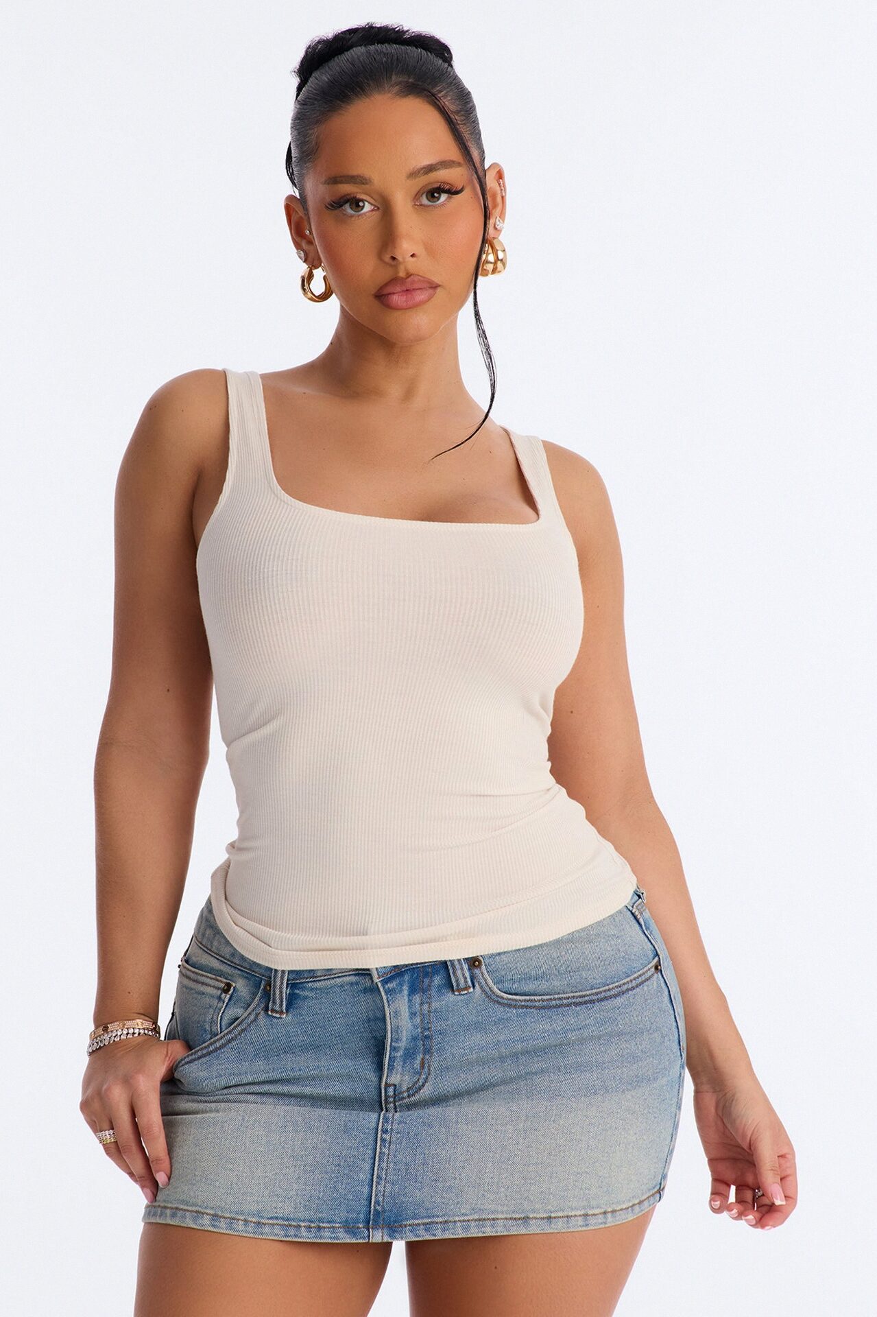Madison Basic Square Neck Tank Top - Stone