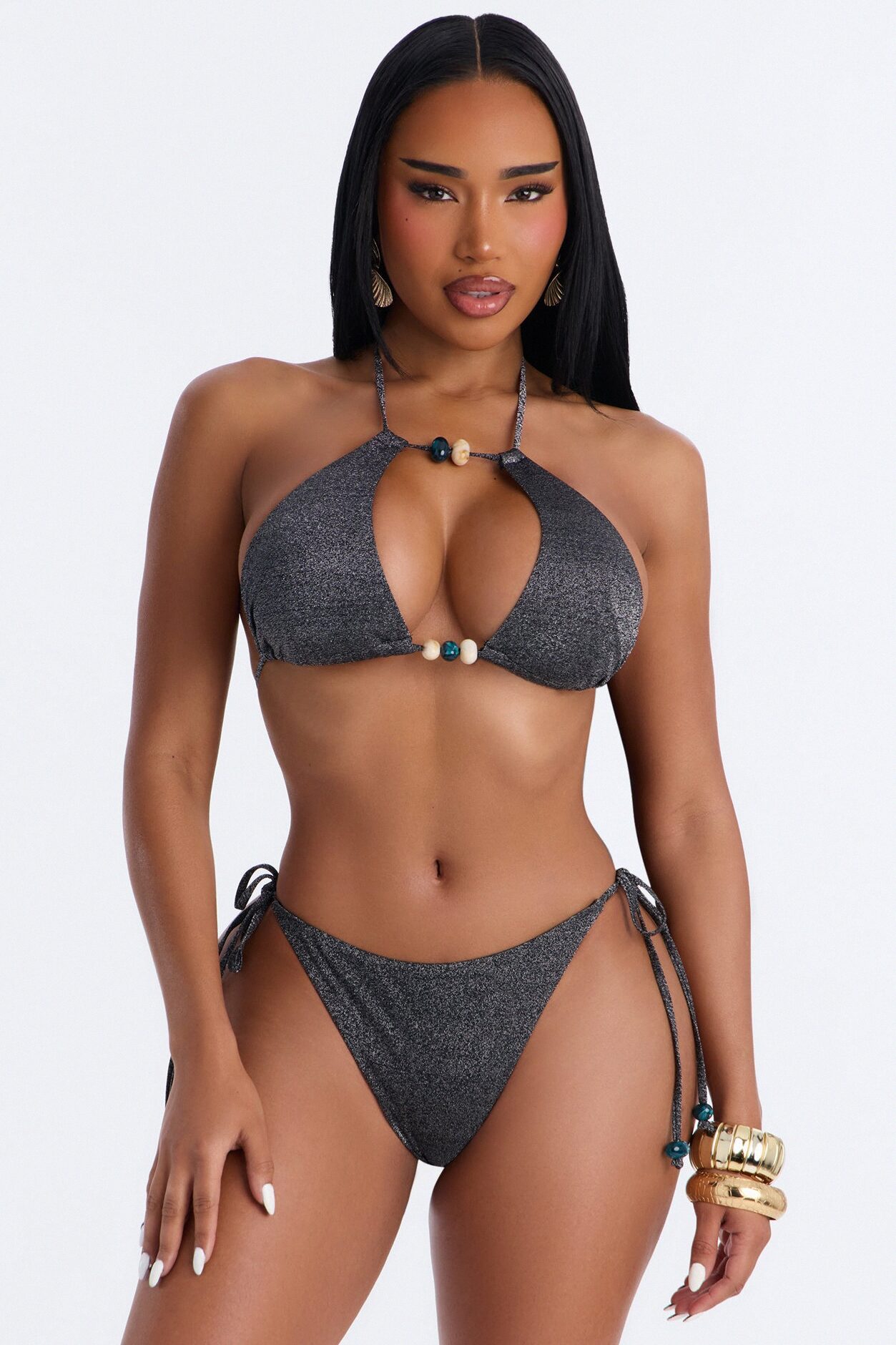 Meet Me On The Shore 2 Piece Halter Bikini Set - Black