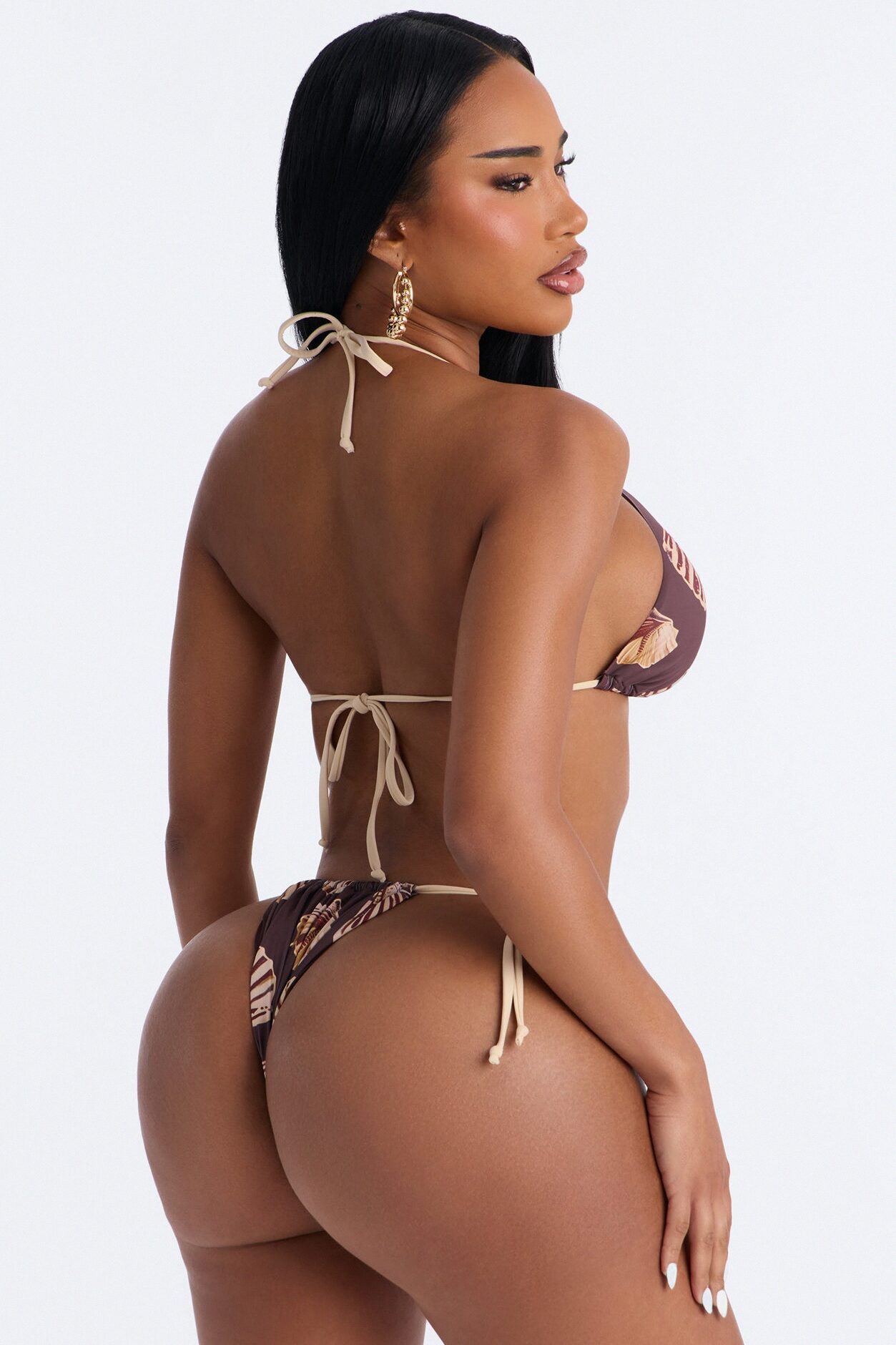 Match My Energy 2 Piece Shell Print Triangle Bikini Set - Brown/combo