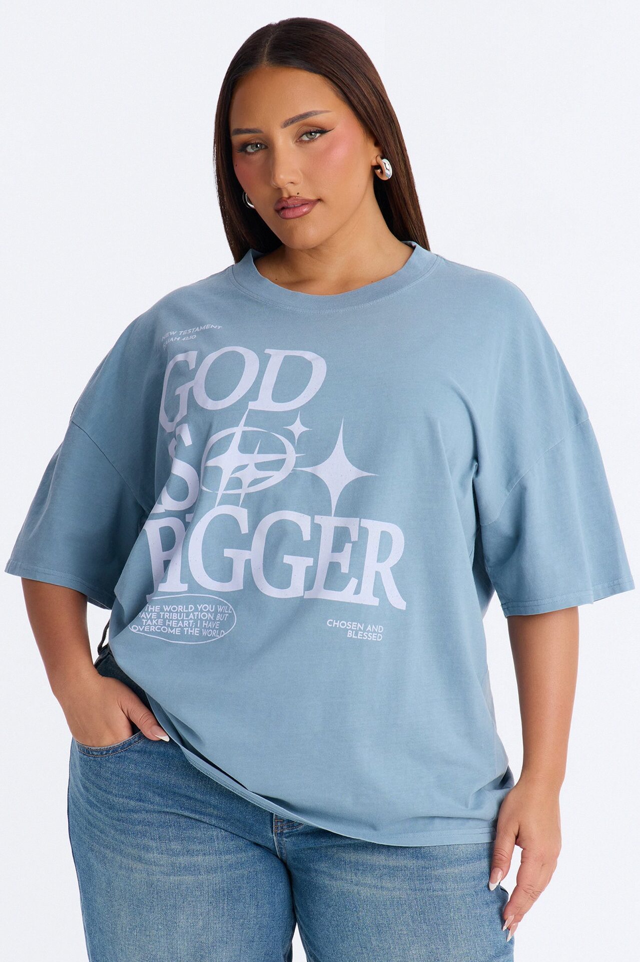 God Is Bigger Washed T-Shirt - Blue