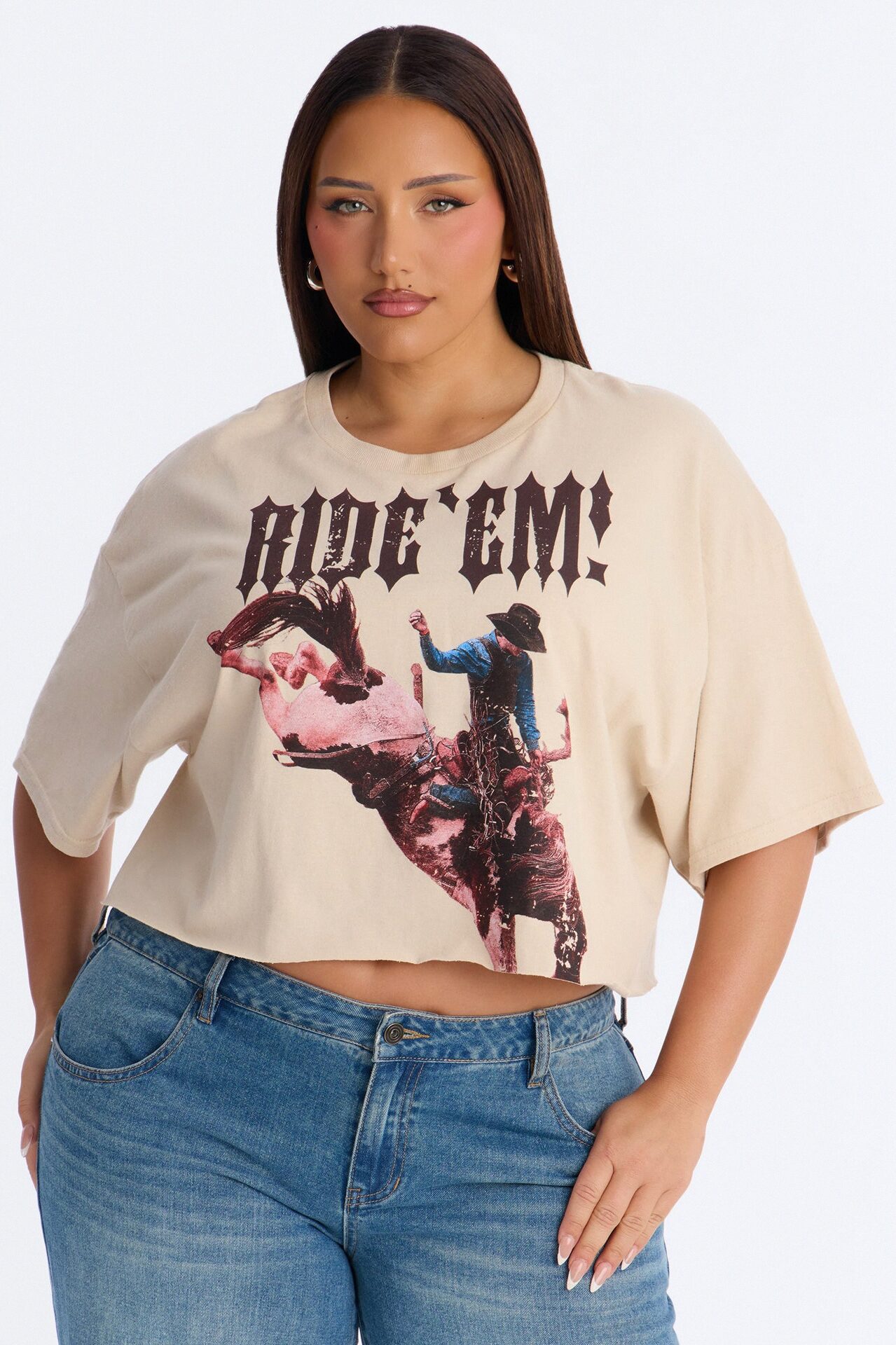 Cowgirl Ride Cut Off Cropped Tee - Sand