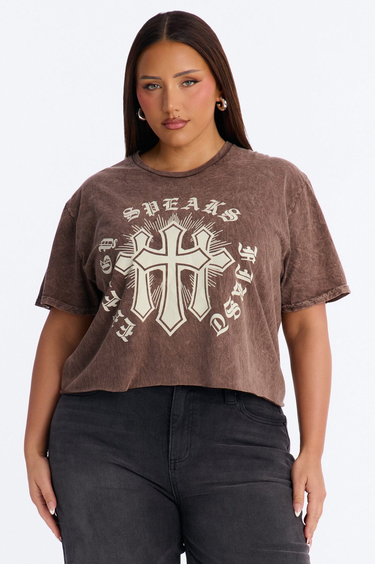 Energy Speaks First Washed Cropped Top - Brown