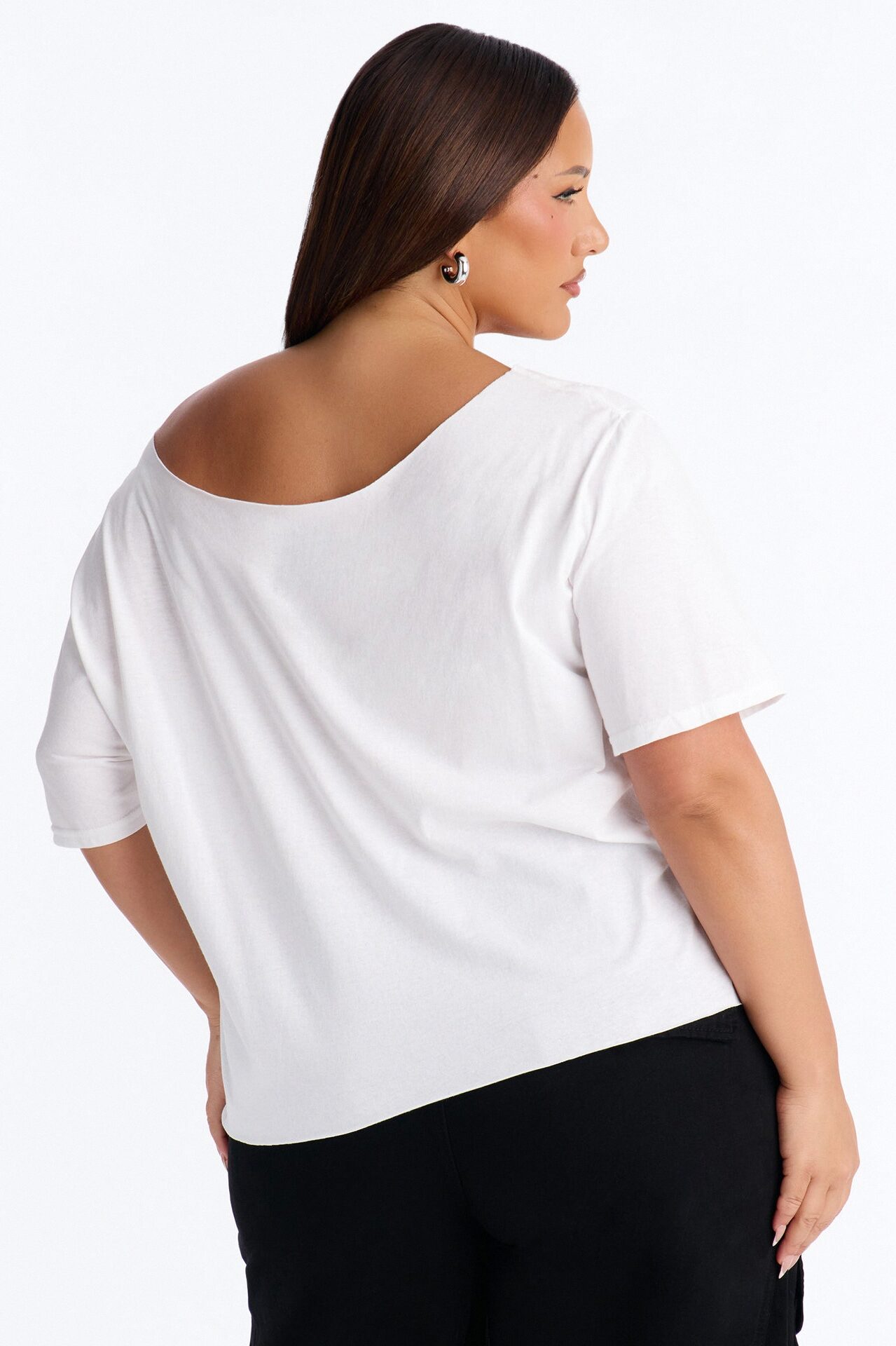 Rolling Stones Flame Off Shoulder Tee - White