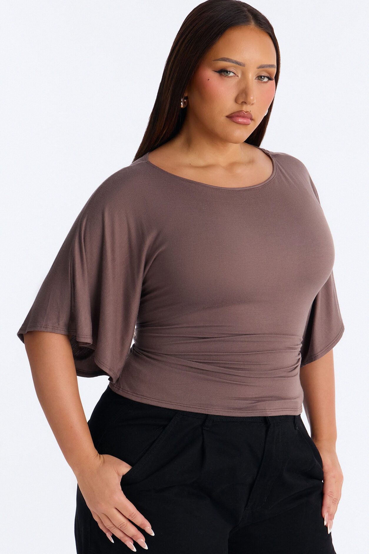 Nicolette Tie Waist Short Sleeve Top - Mocha