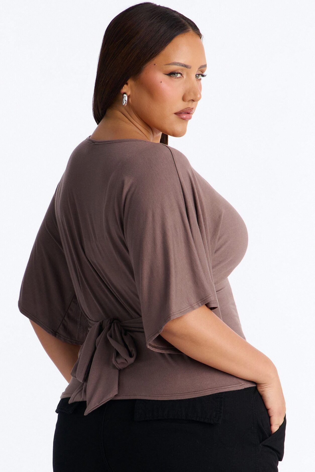 Nicolette Tie Waist Short Sleeve Top - Mocha