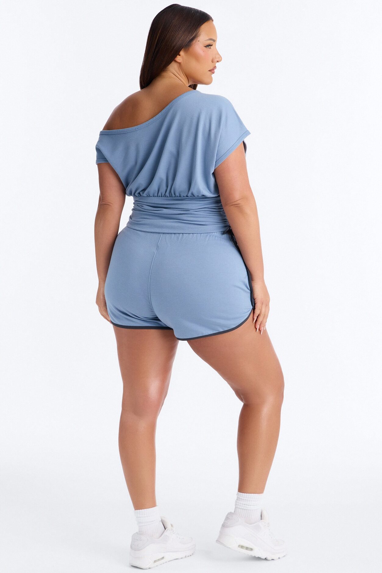 Off Duty 23' Off Shoulder Short Set - Slate Blue