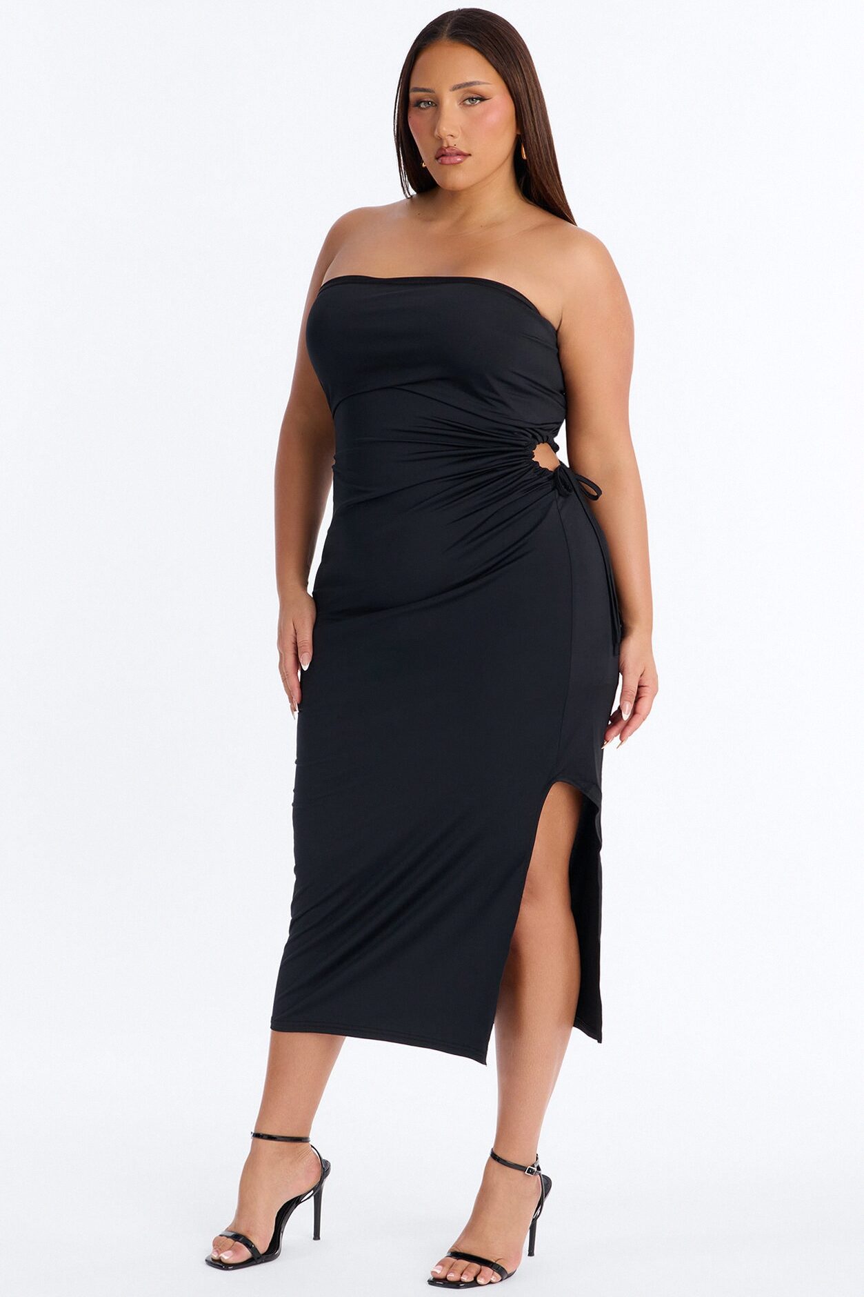 Anastasia Strapless Midi Dress - Black