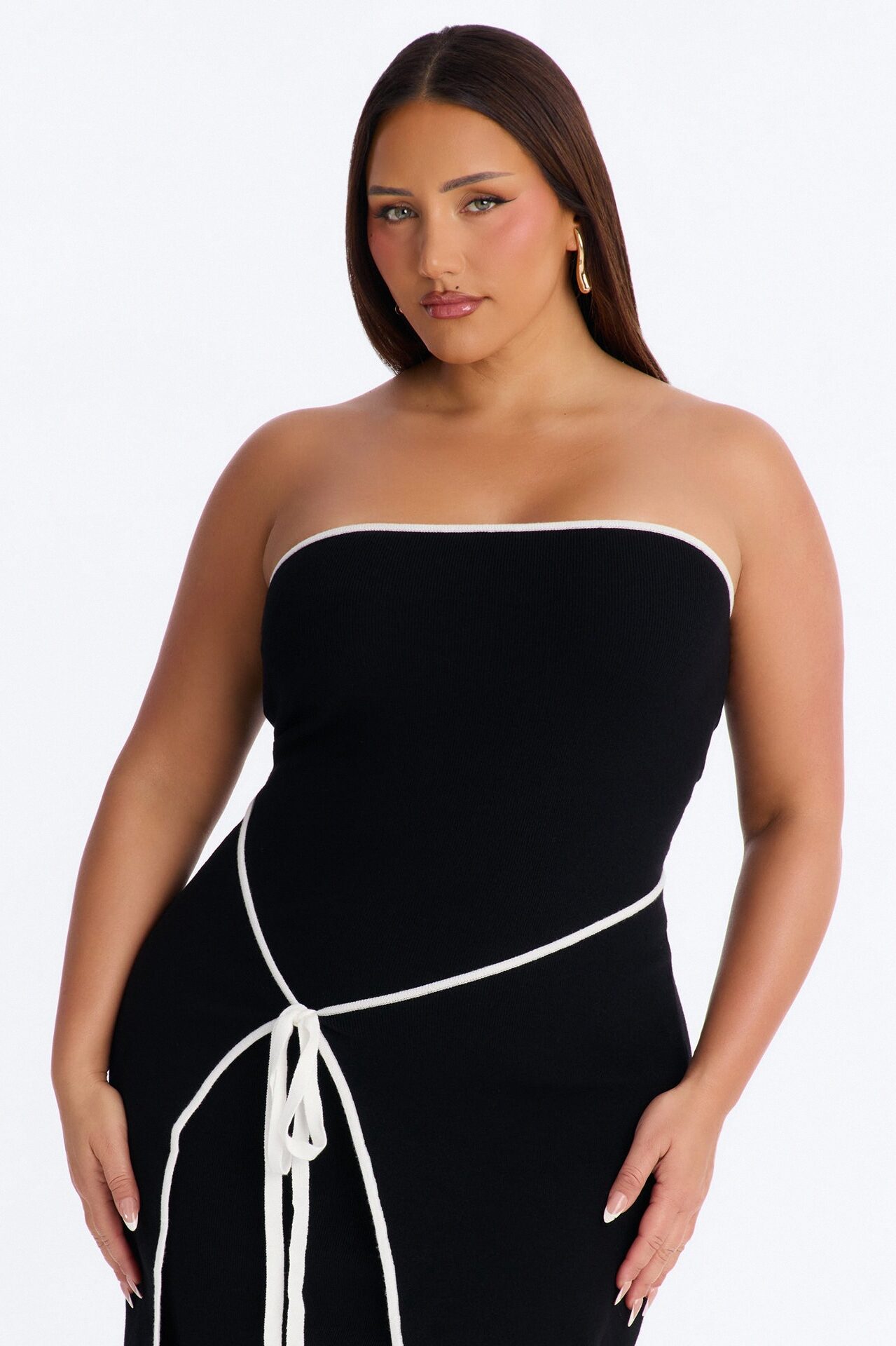 Strong Attraction Strapless Midi Dress - Black/White