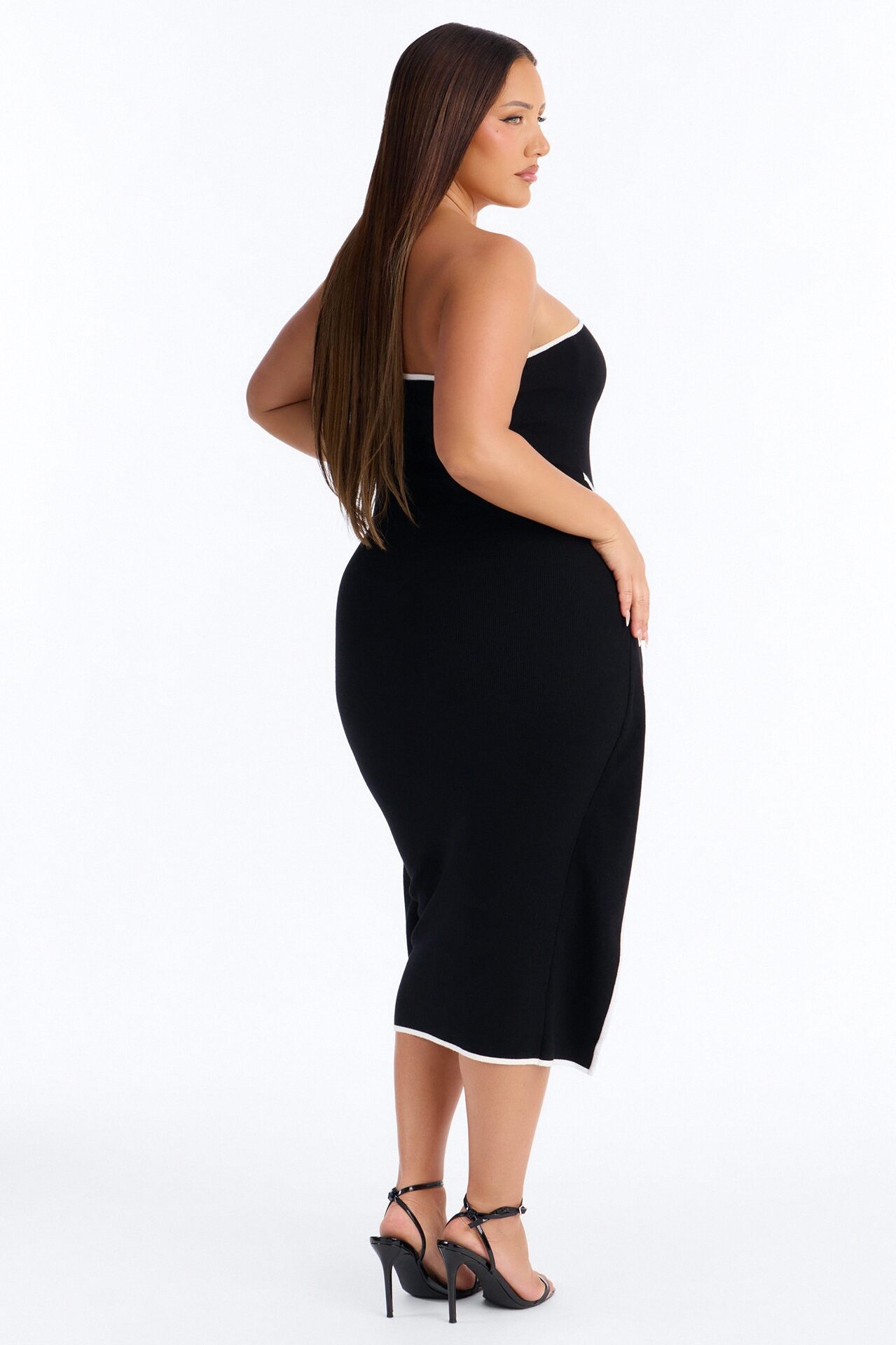 Strong Attraction Strapless Midi Dress - Black/White