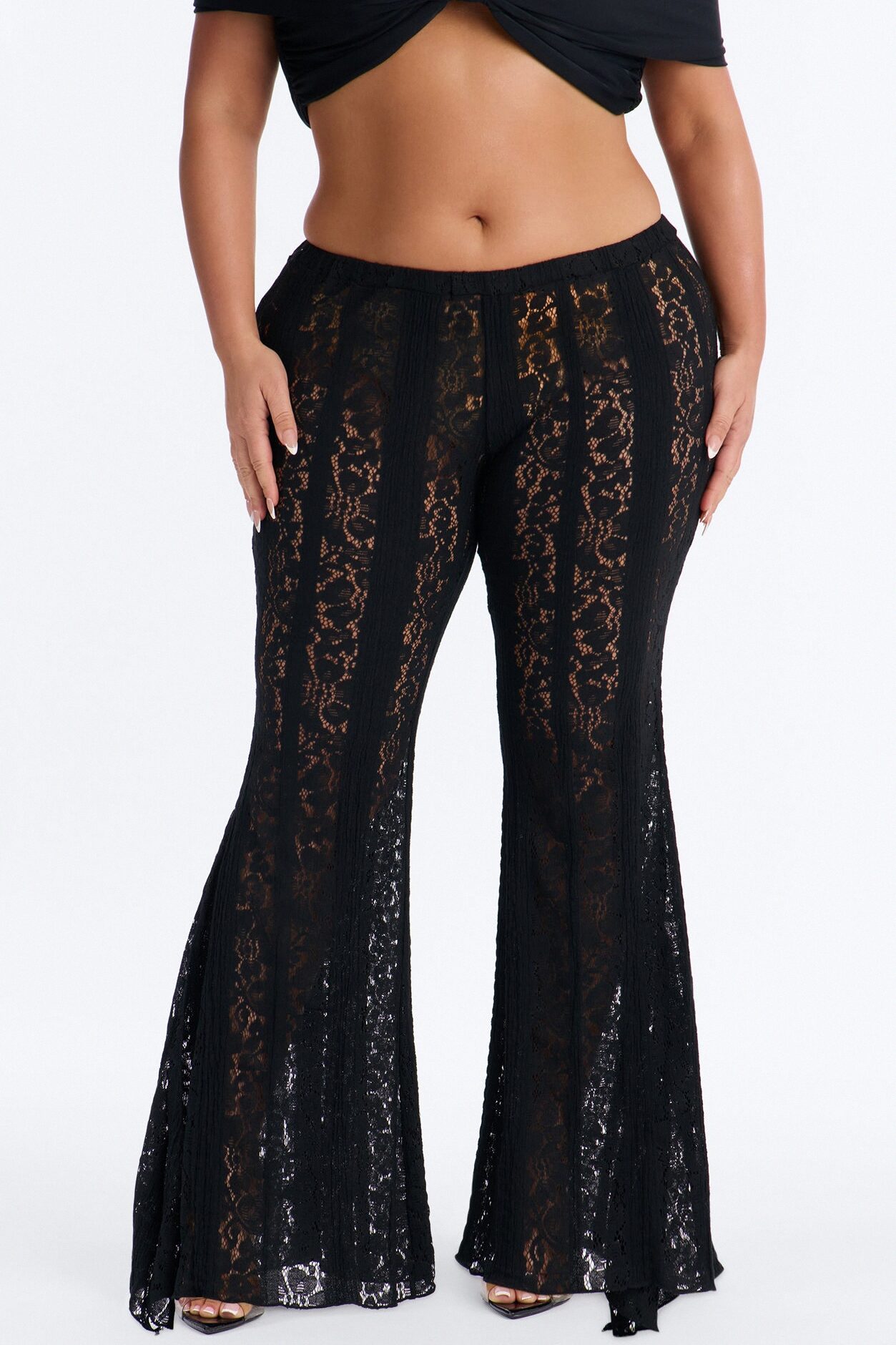 Anastasia Low Rise Lace Flare Pant - Black