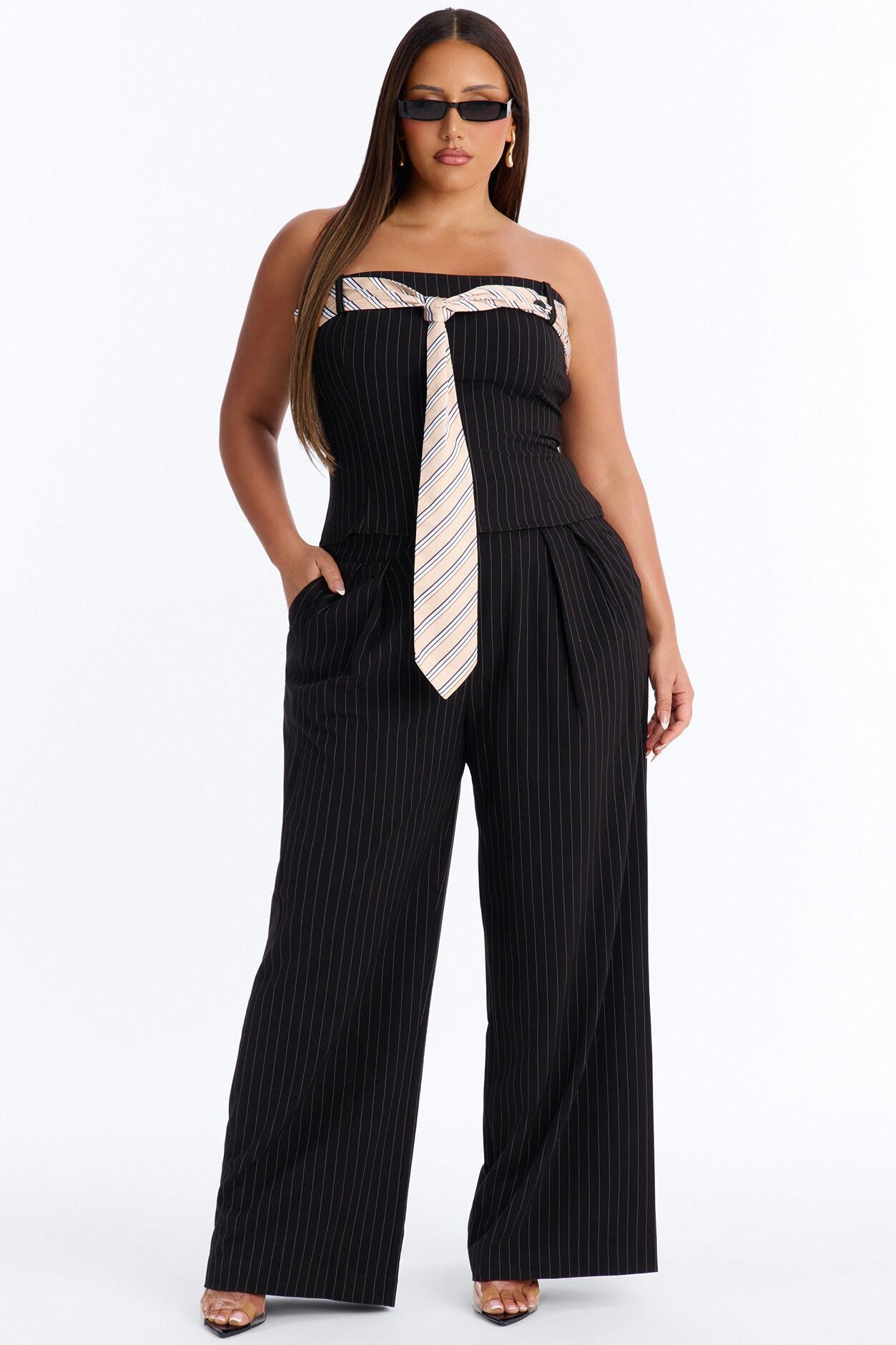 Tied To The Job Pant Set - Black/combo