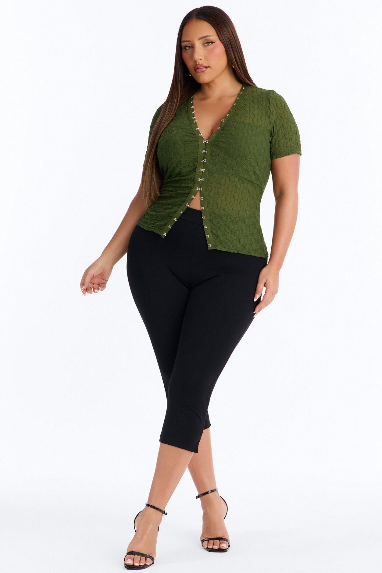 Dark Dream Short Sleeve Flyaway Top - Olive