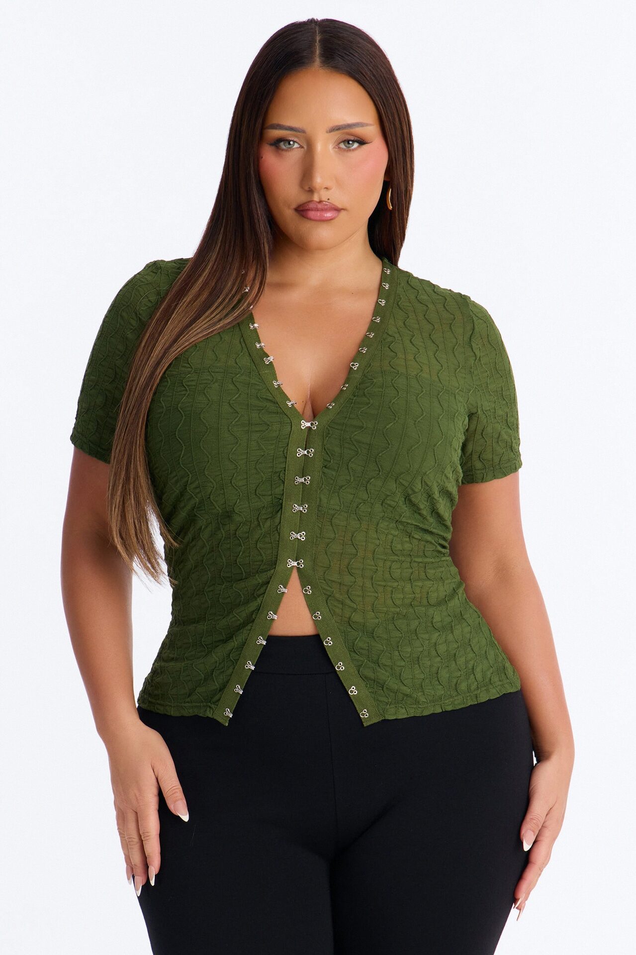 Dark Dream Short Sleeve Flyaway Top - Olive