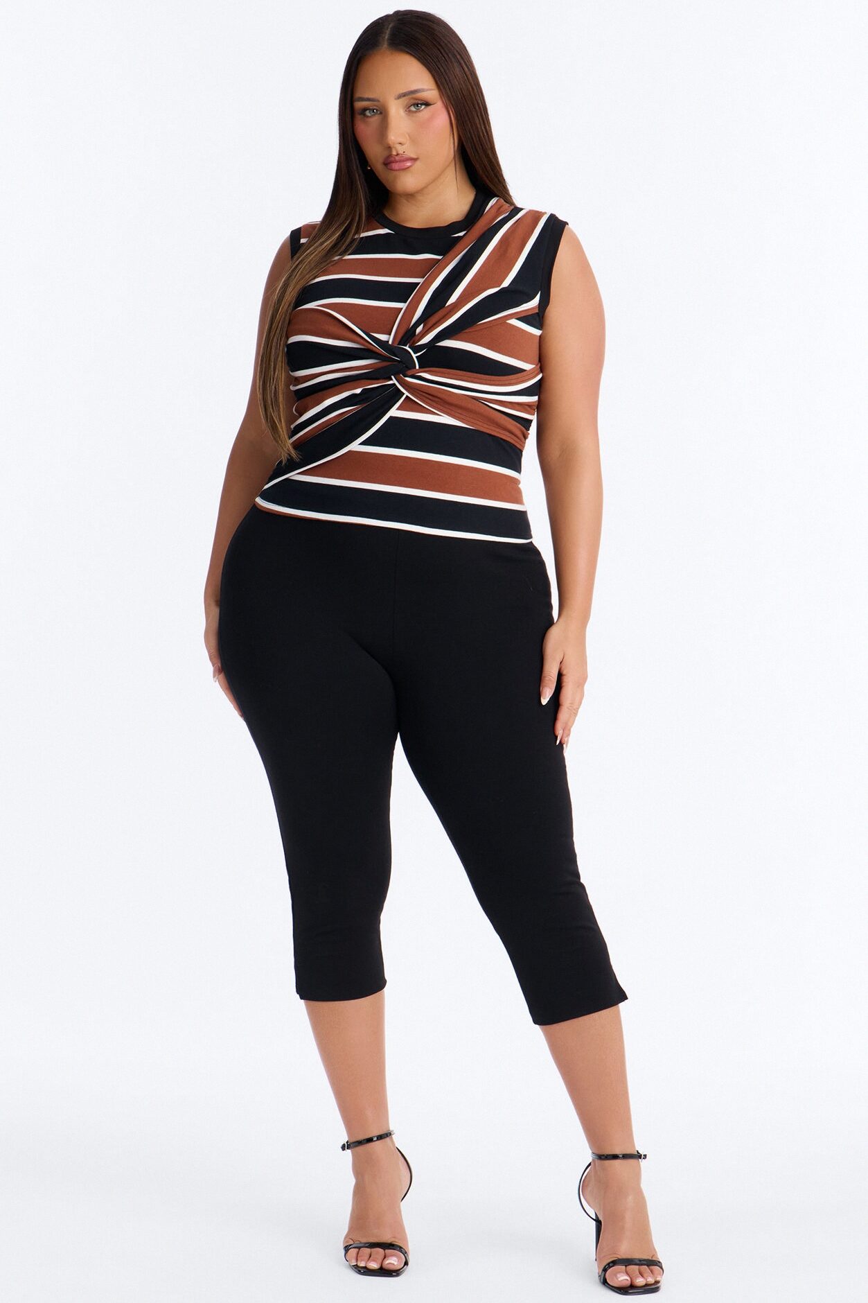 Jackie Striped Sleeveless Twist T-Shirt - Mocha/combo