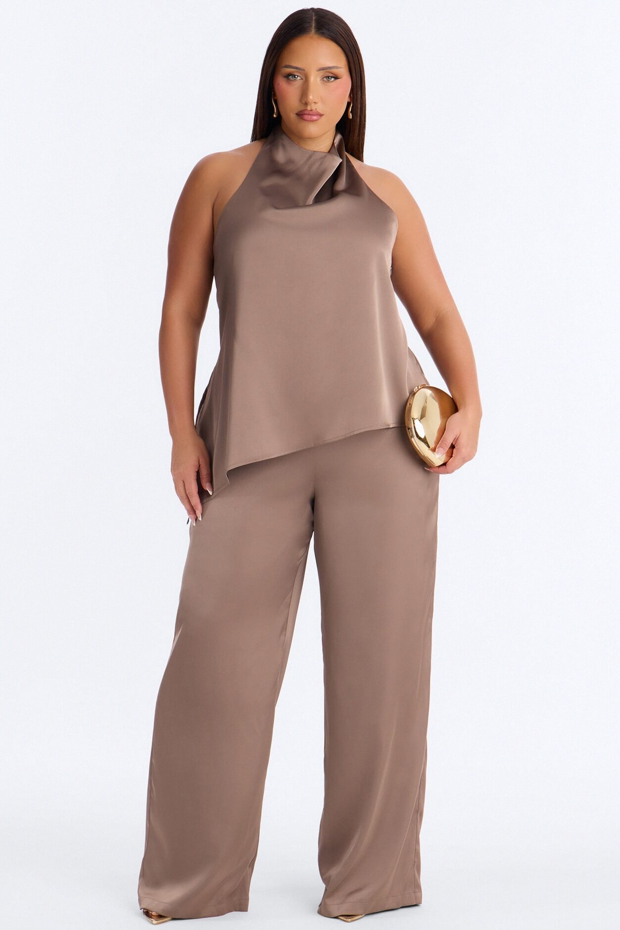 Joana Satin Draped Jumpsuit - Mocha