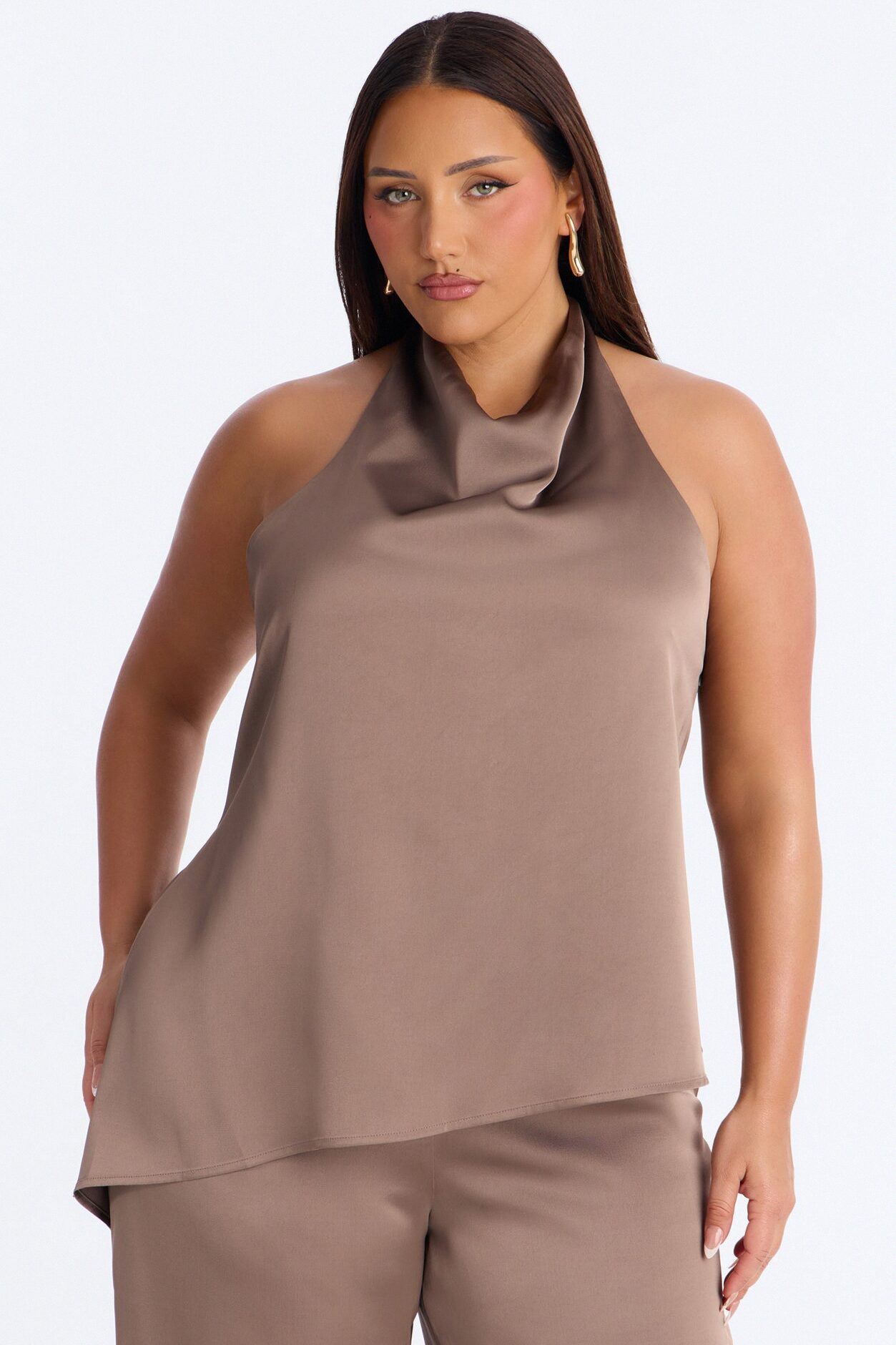 Joana Satin Draped Jumpsuit - Mocha