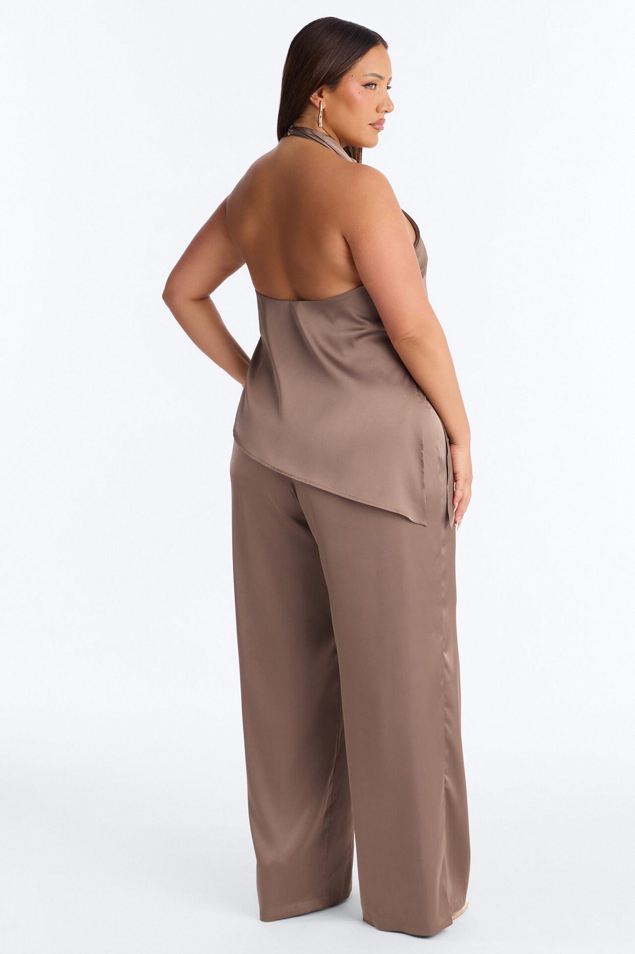 Joana Satin Draped Jumpsuit - Mocha