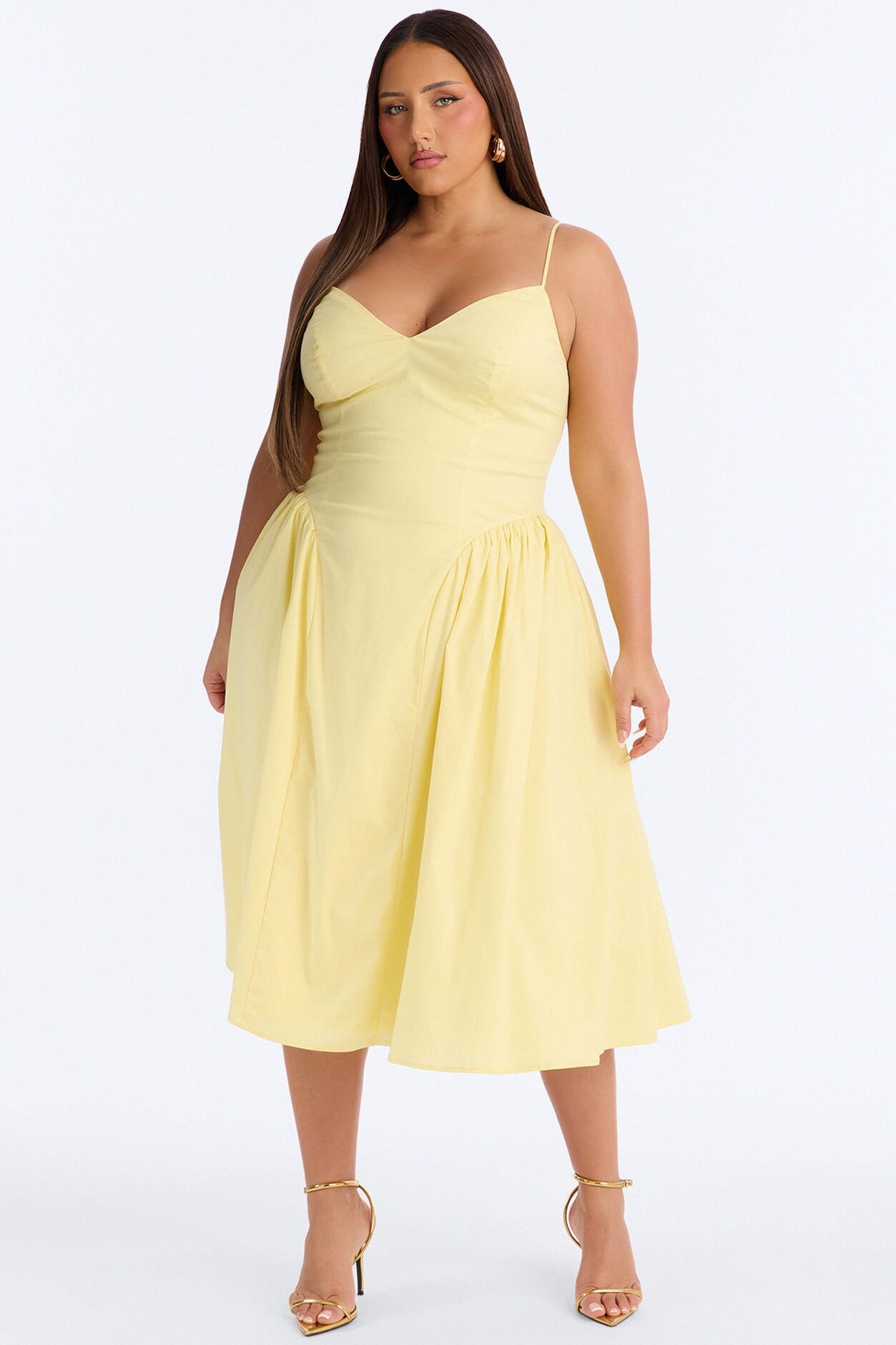 Whitney Pleated Poplin Midi Dress - Yellow
