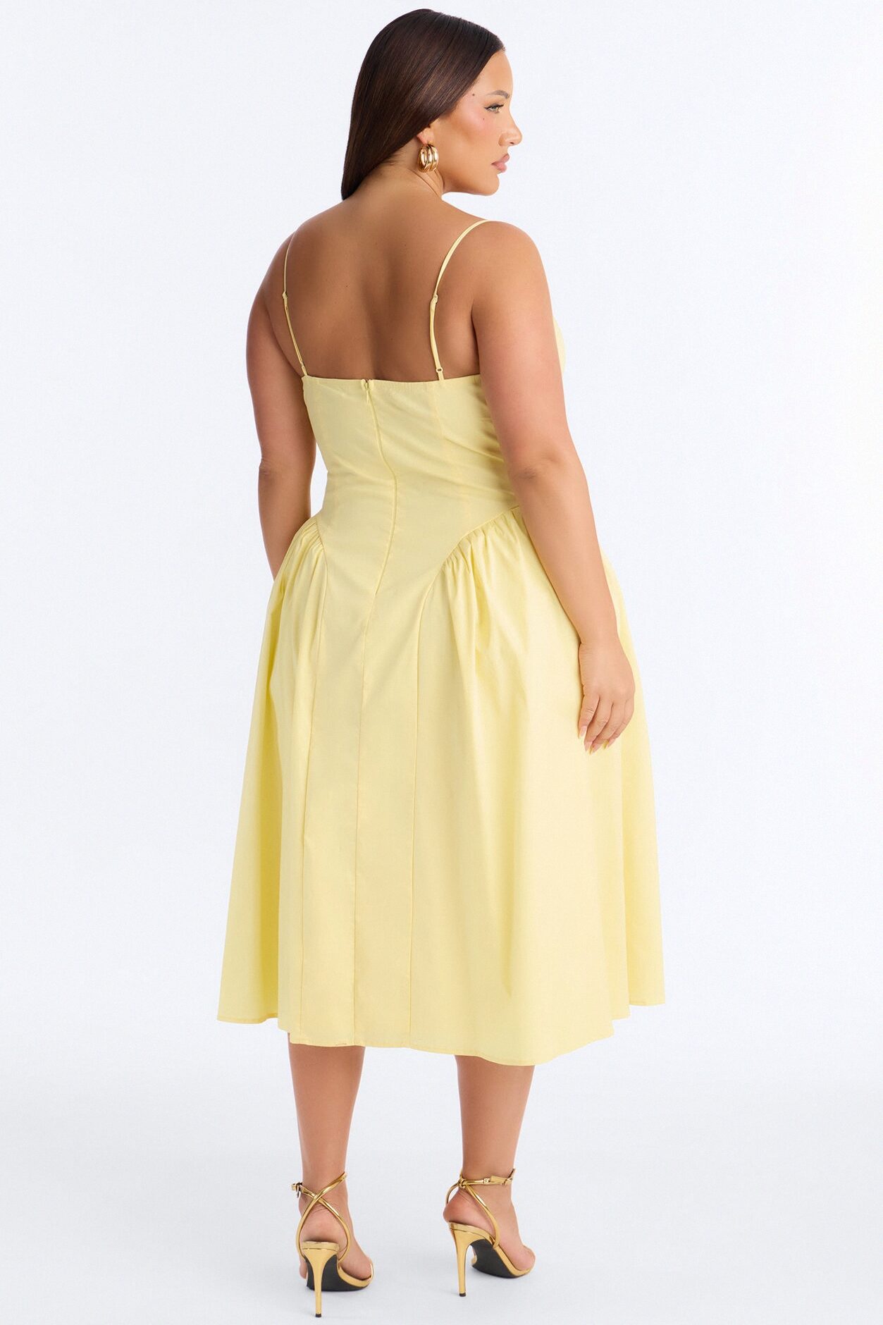 Whitney Pleated Poplin Midi Dress - Yellow