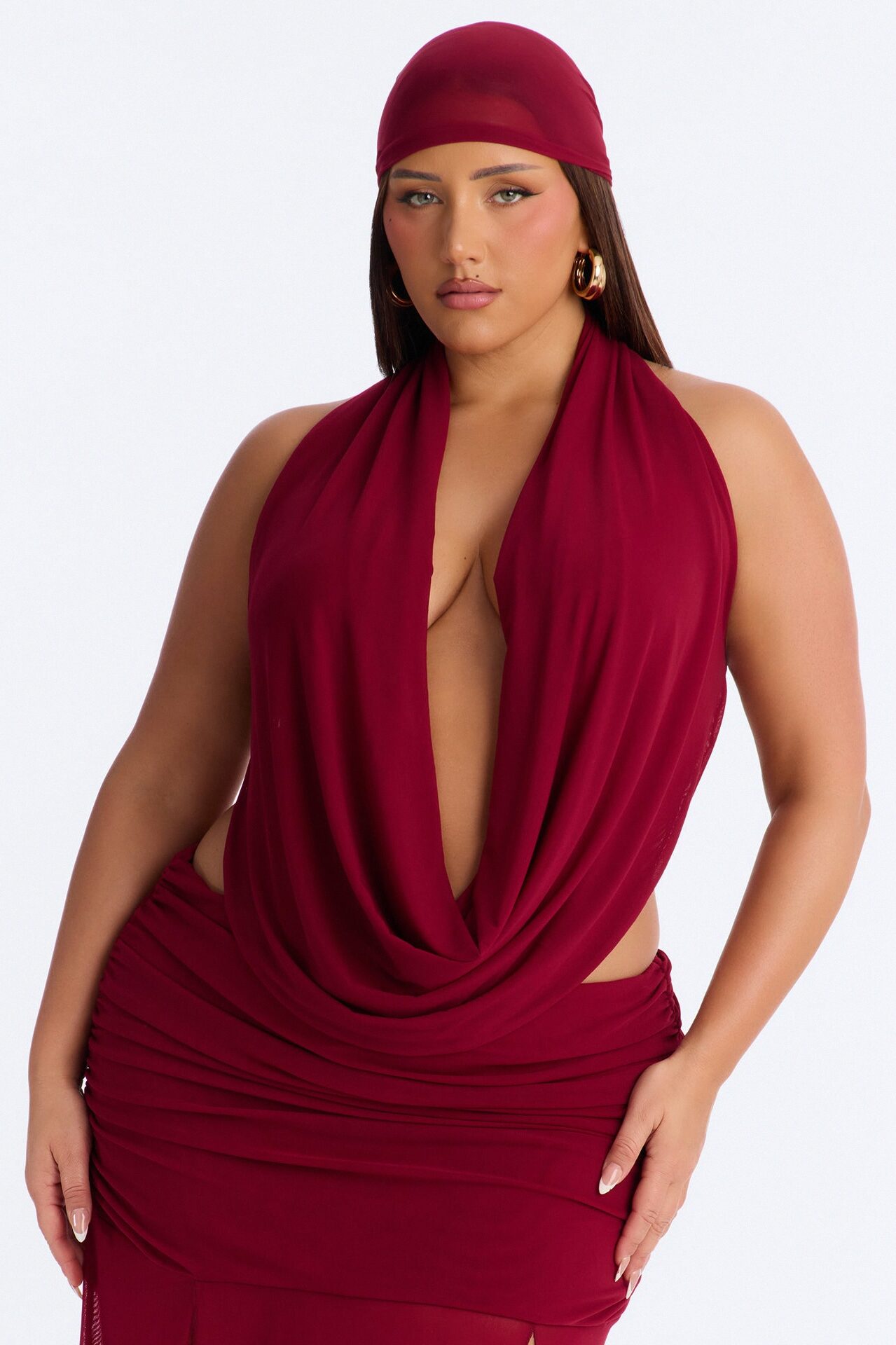 Monica Mesh 3 Piece Maxi Skirt Set - Wine
