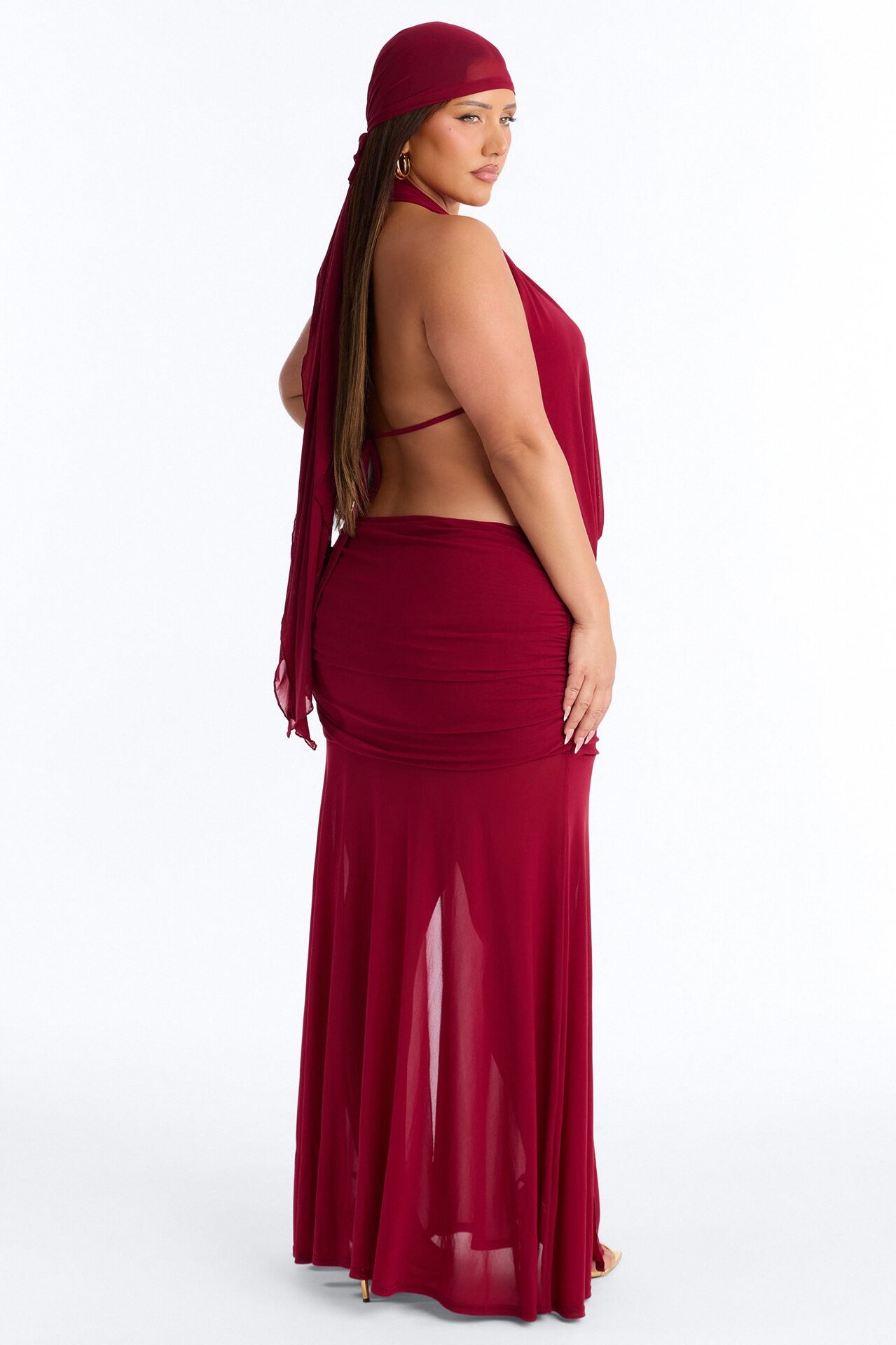 Monica Mesh 3 Piece Maxi Skirt Set - Wine