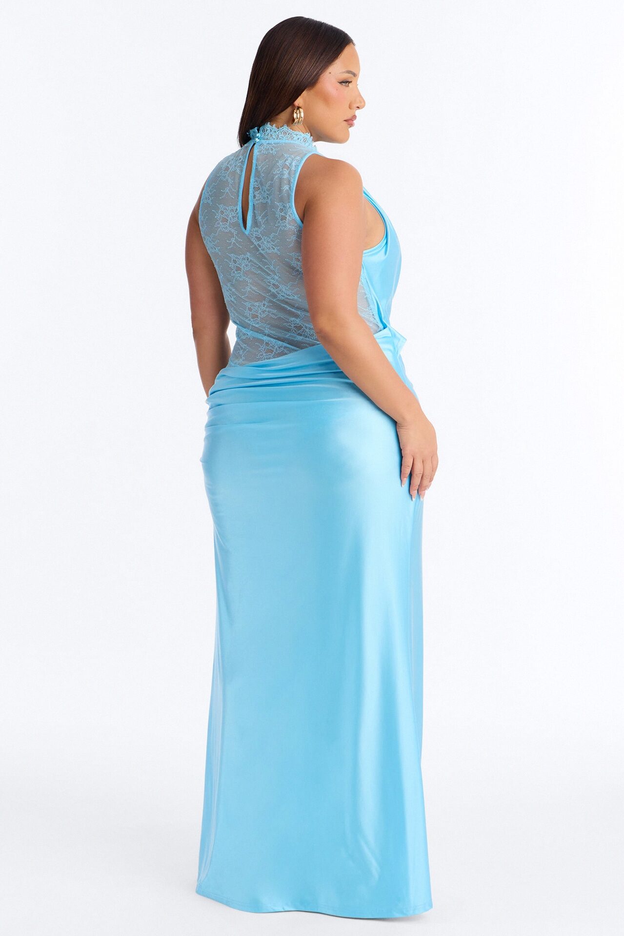 A Night Off Satin Lace Gown - Blue/combo