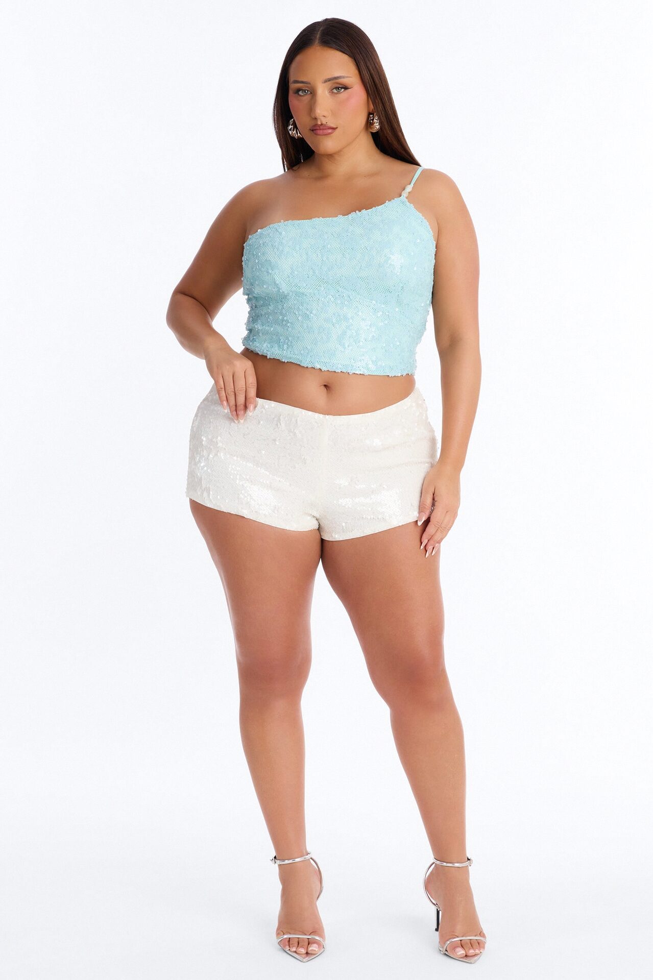 Sunny Sequin One Shoulder Top - Blue