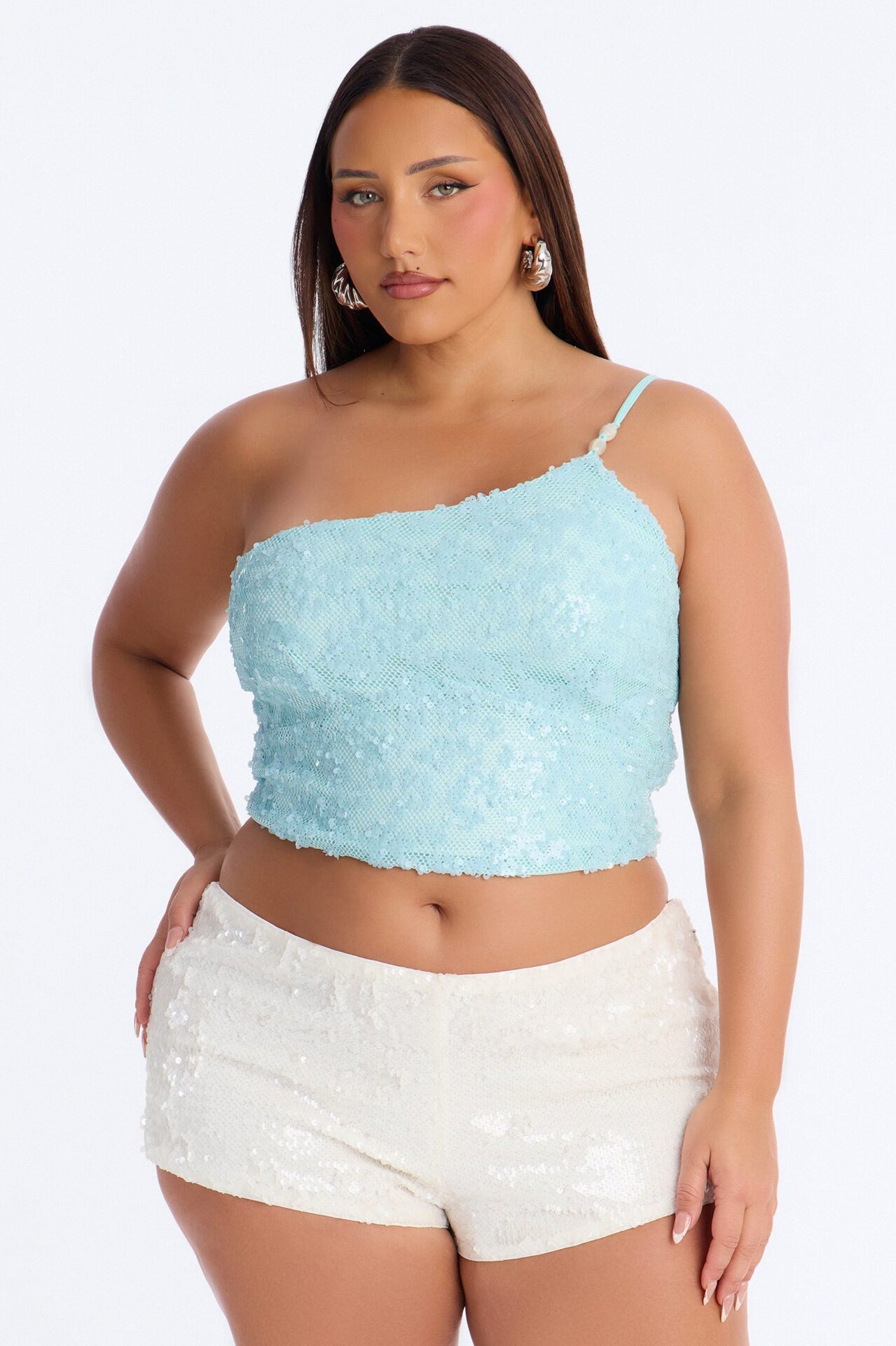 Sunny Sequin One Shoulder Top - Blue