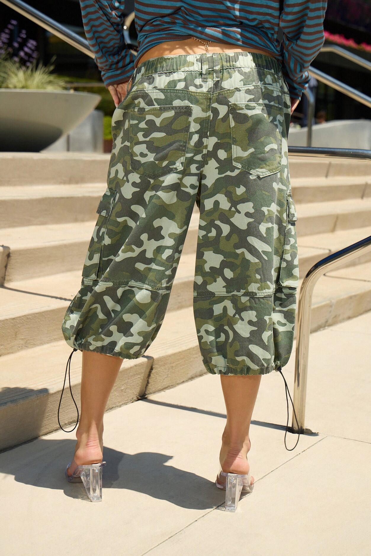 Here To Help Pull On Cargo Denim Jorts - Camouflage