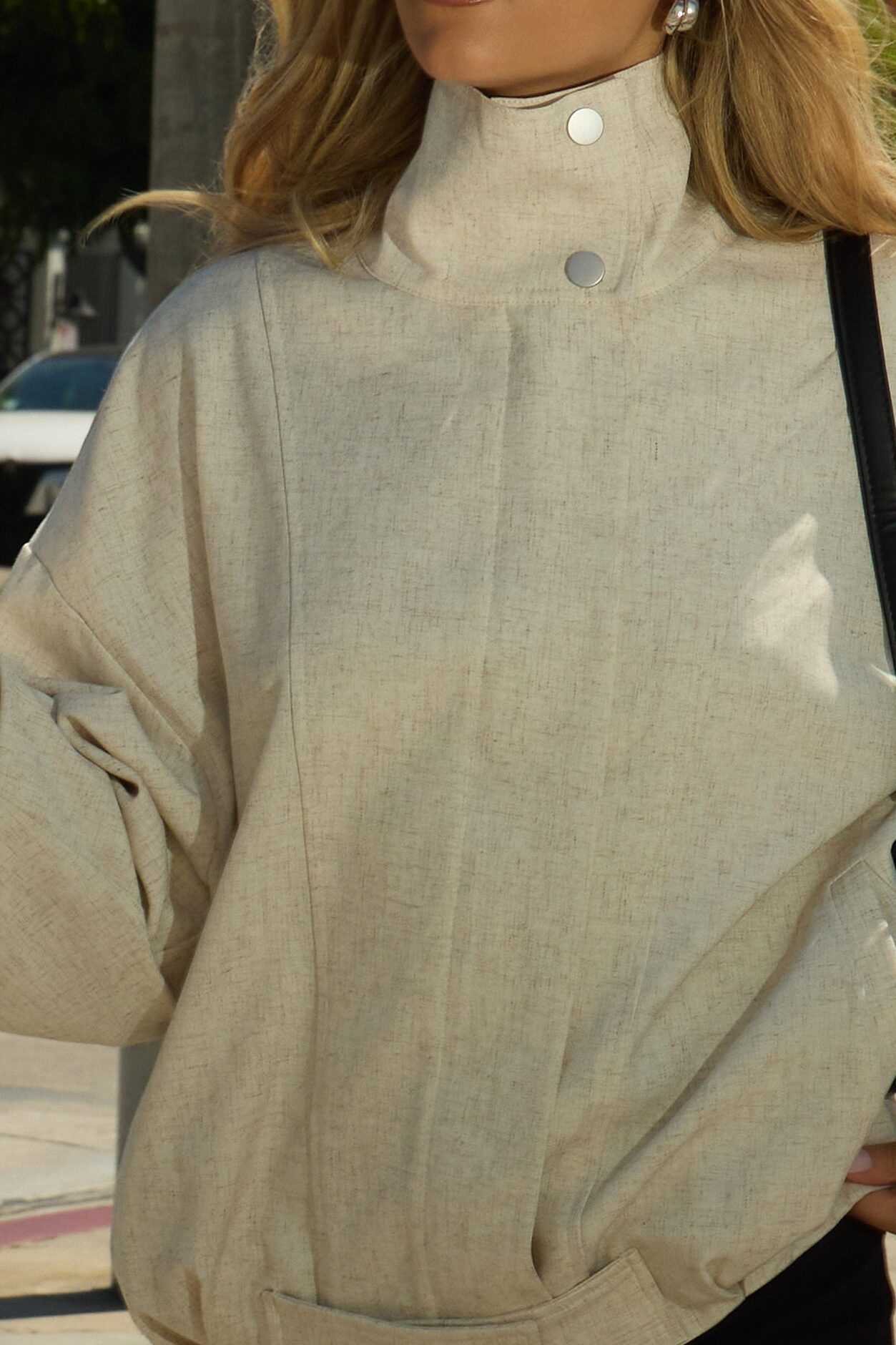 Heather Funnel Neck Bomber Jacket - Natural