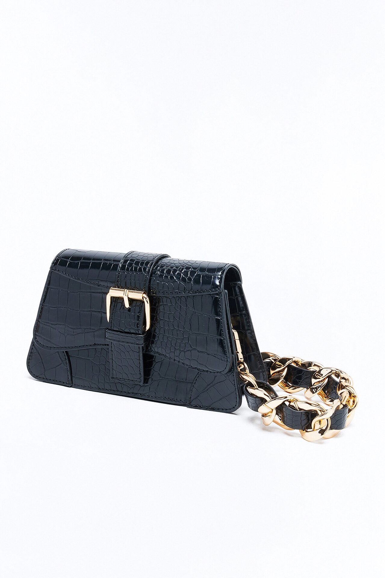 Lights Camera Faux Leather Shoulder Handbag - Black