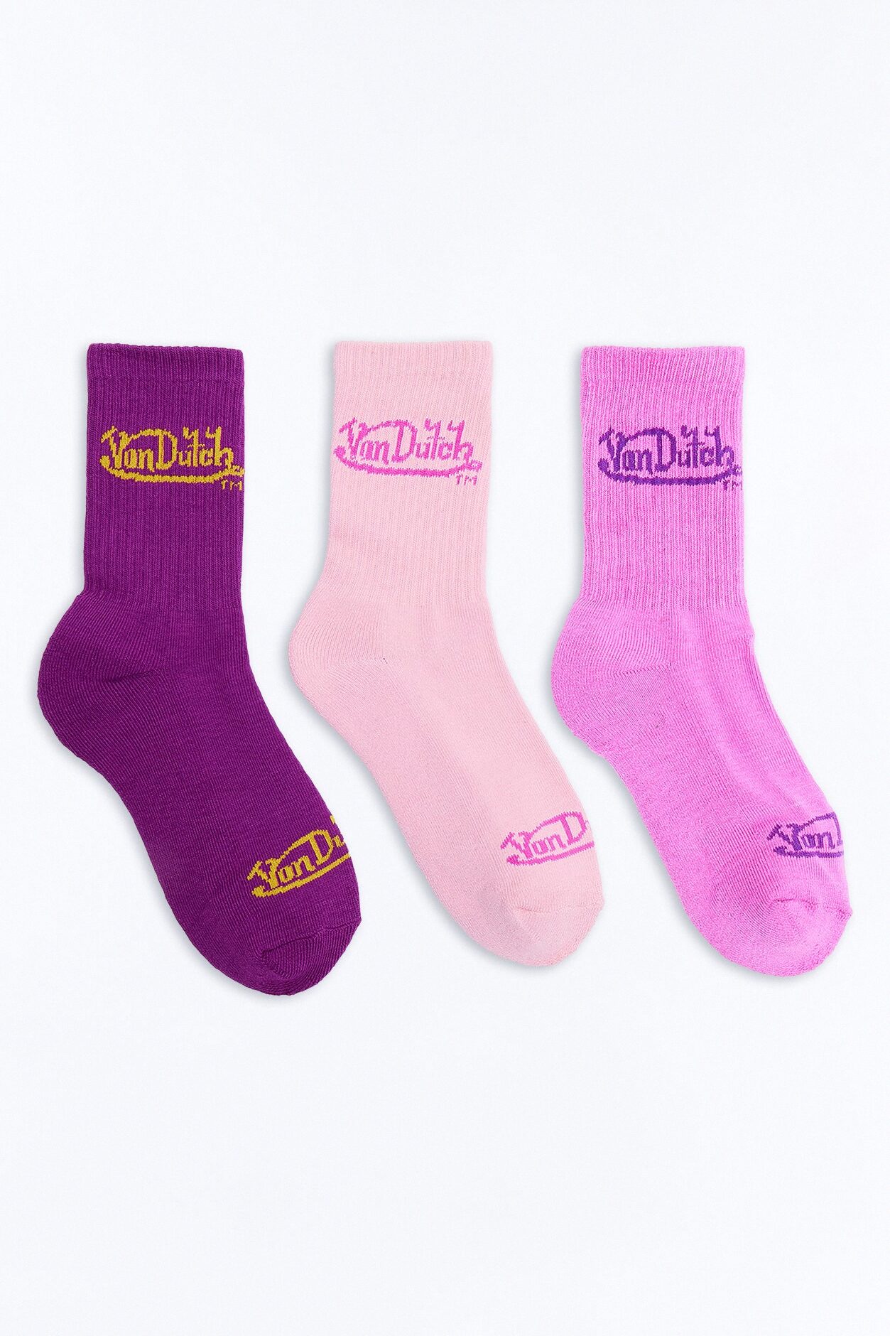 Von Dutch Life In Color 3 Pack Crew Socks - Purple/combo