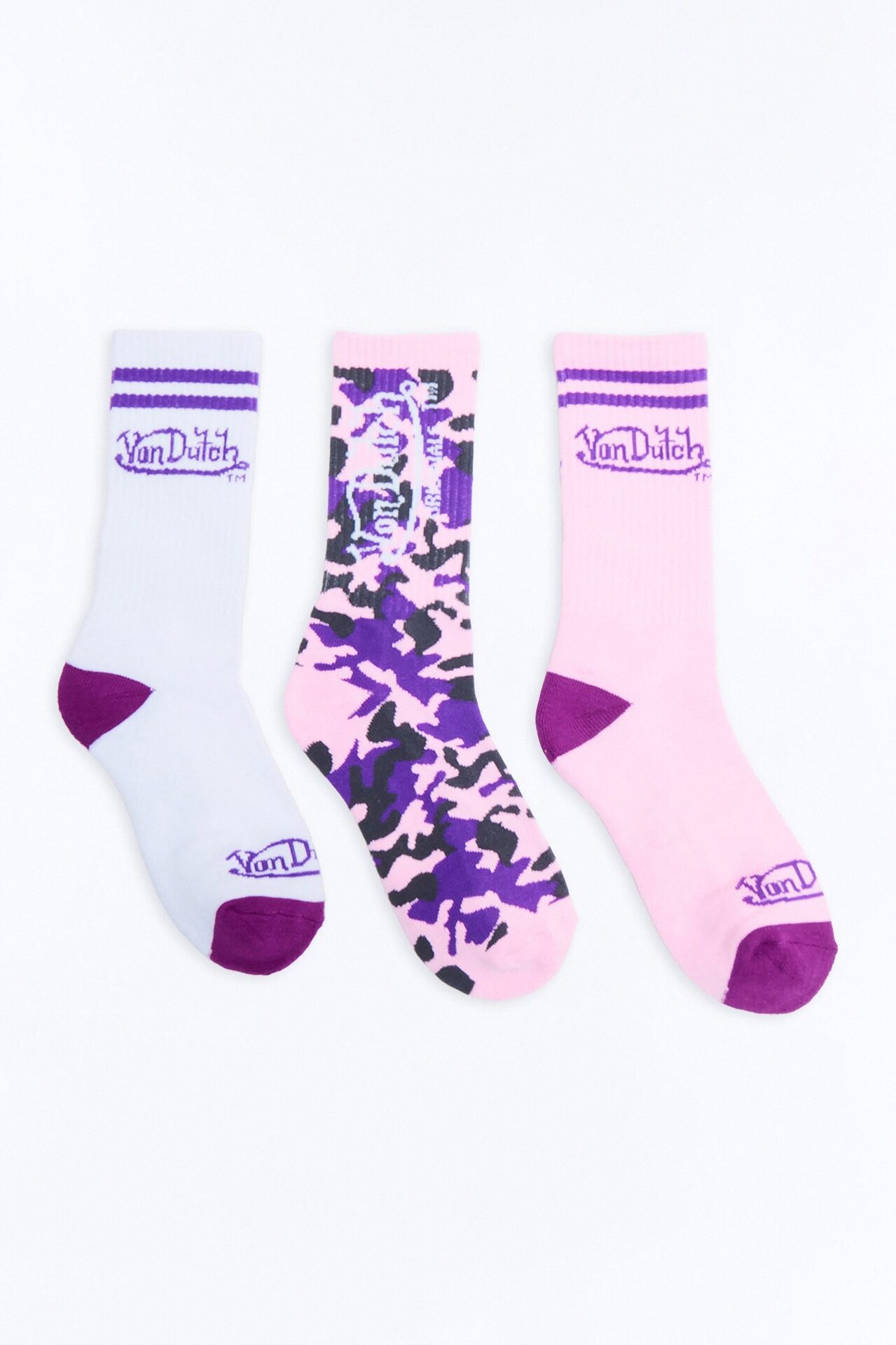 Von Dutch Life In Camo 3 Pack Crew Socks - Purple/combo
