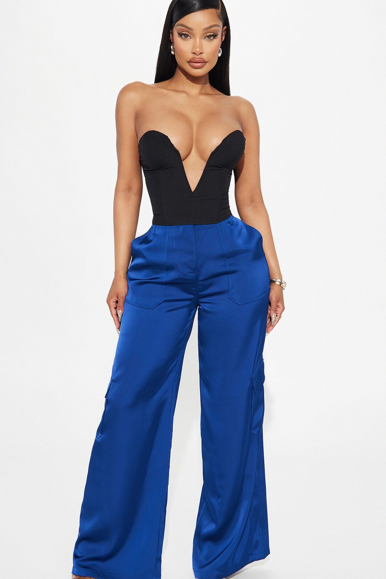 Pretty Girl Satin Cargo Pant - Navy