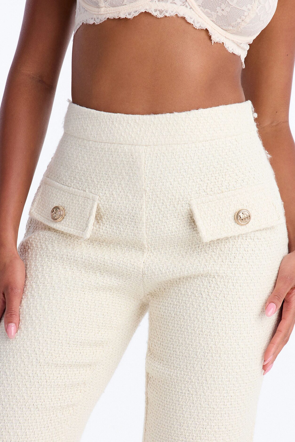 Mary Jane Wide Leg Tweed Pants - Ivory
