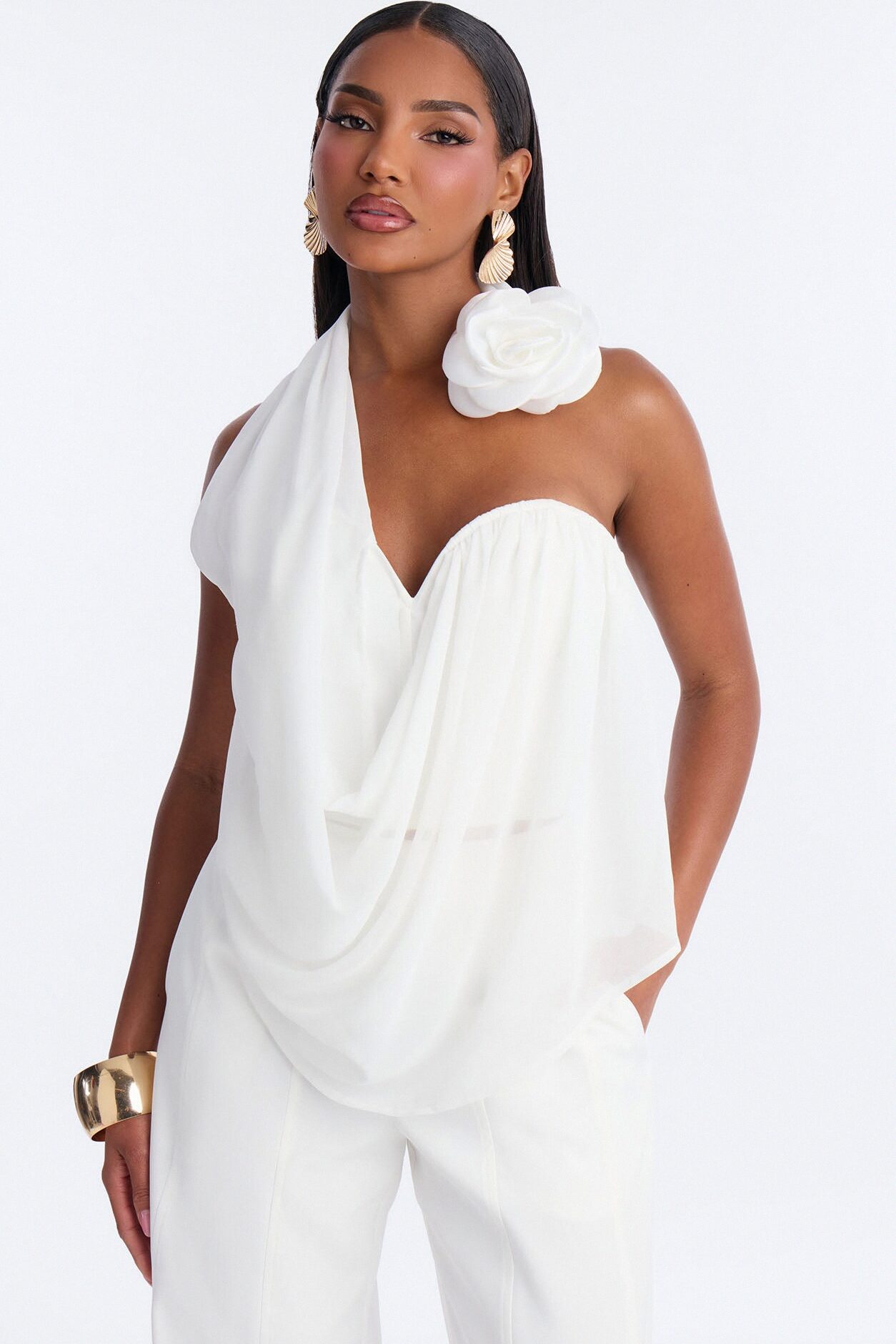 Celeste Bloom Draped Pant Set - White