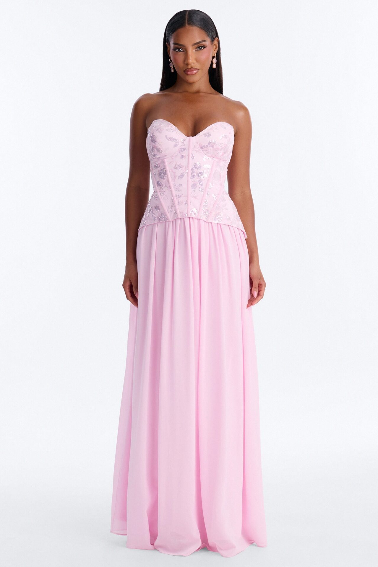 Maisie Corset Chiffon Gown - Pink