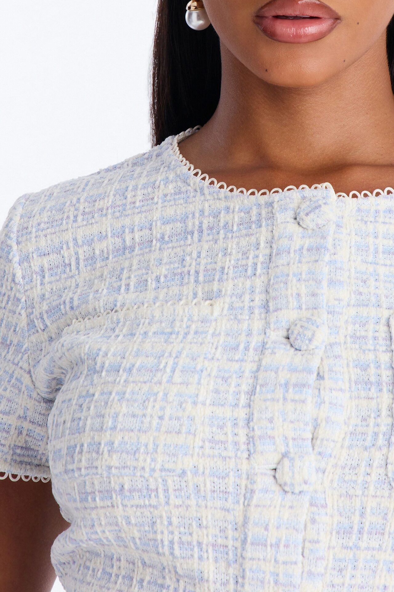 Colette Tweed Headband and Romper - Blue