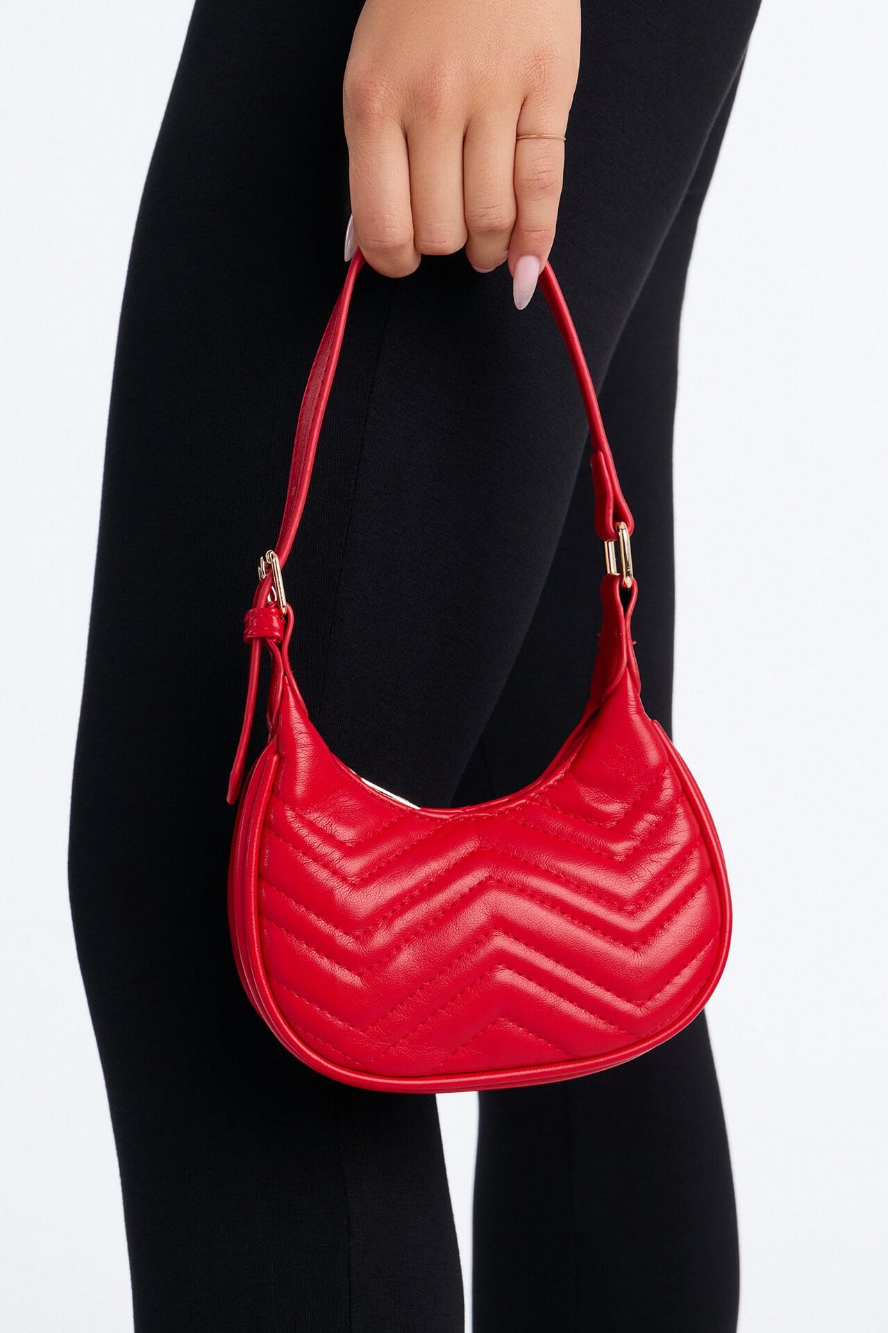 Quilted Out Mini Faux Leather Shoulder Handbag - Red