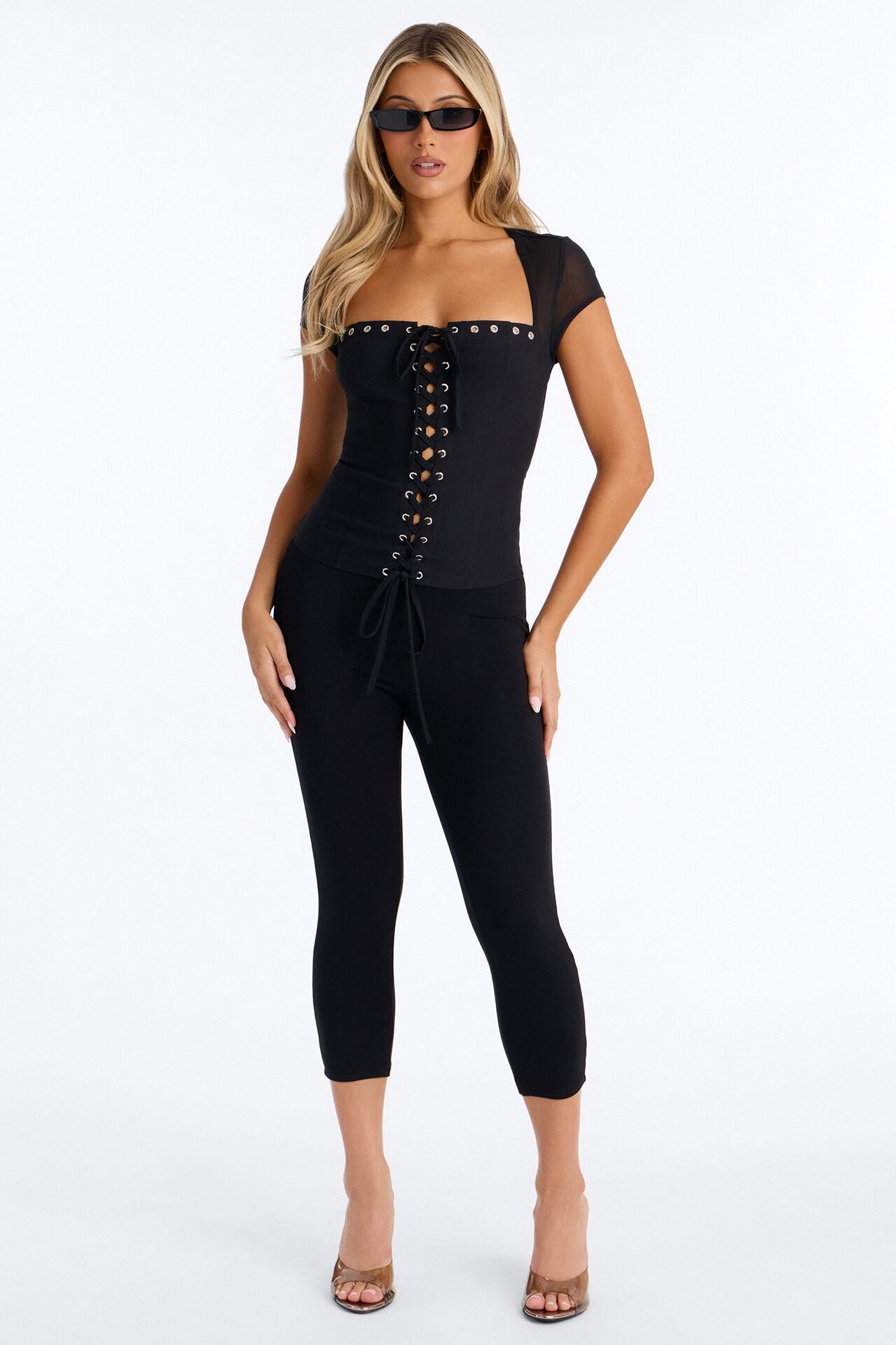 Irma Short Sleeve Corset Top - Black