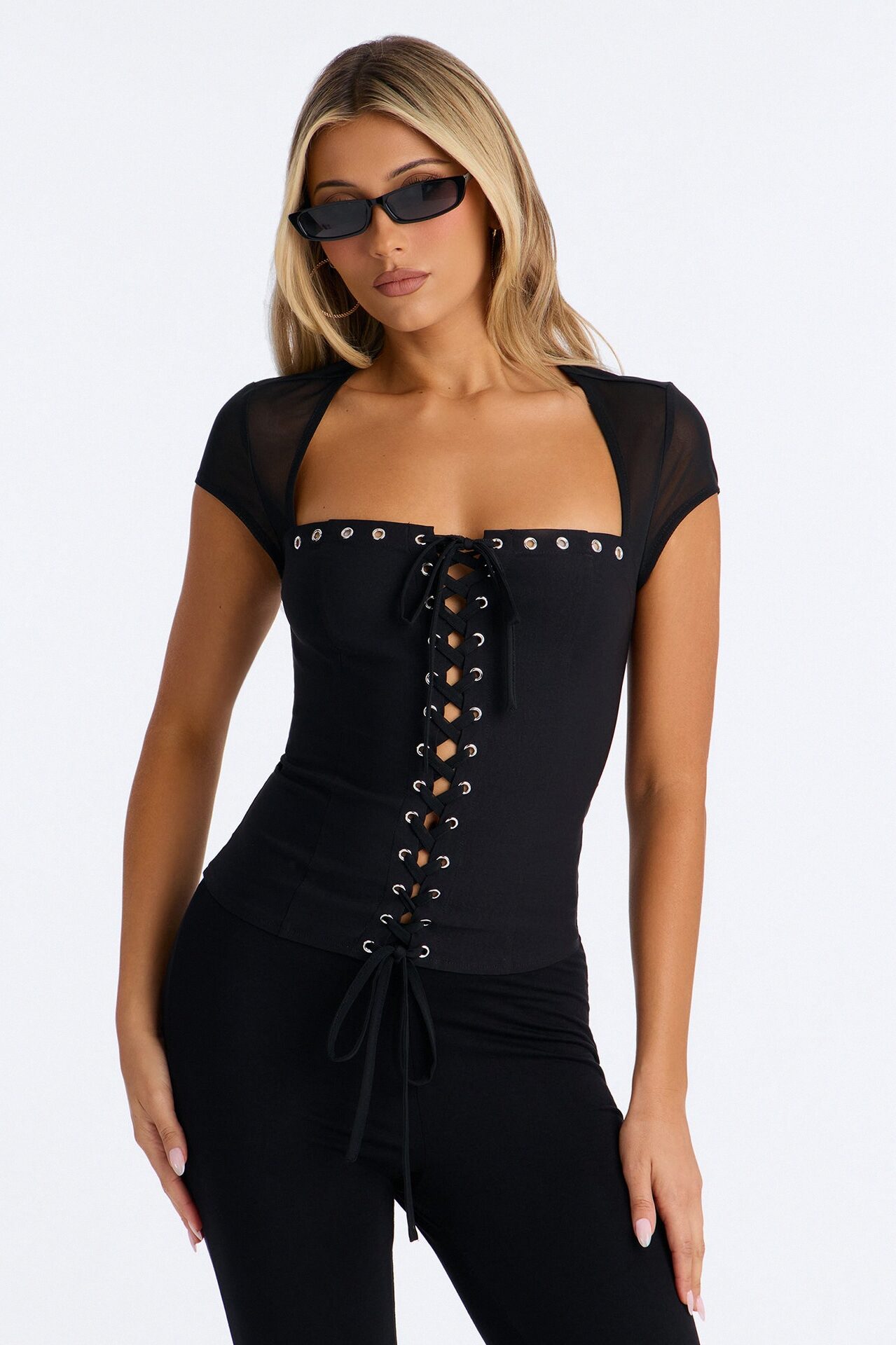 Irma Short Sleeve Corset Top - Black