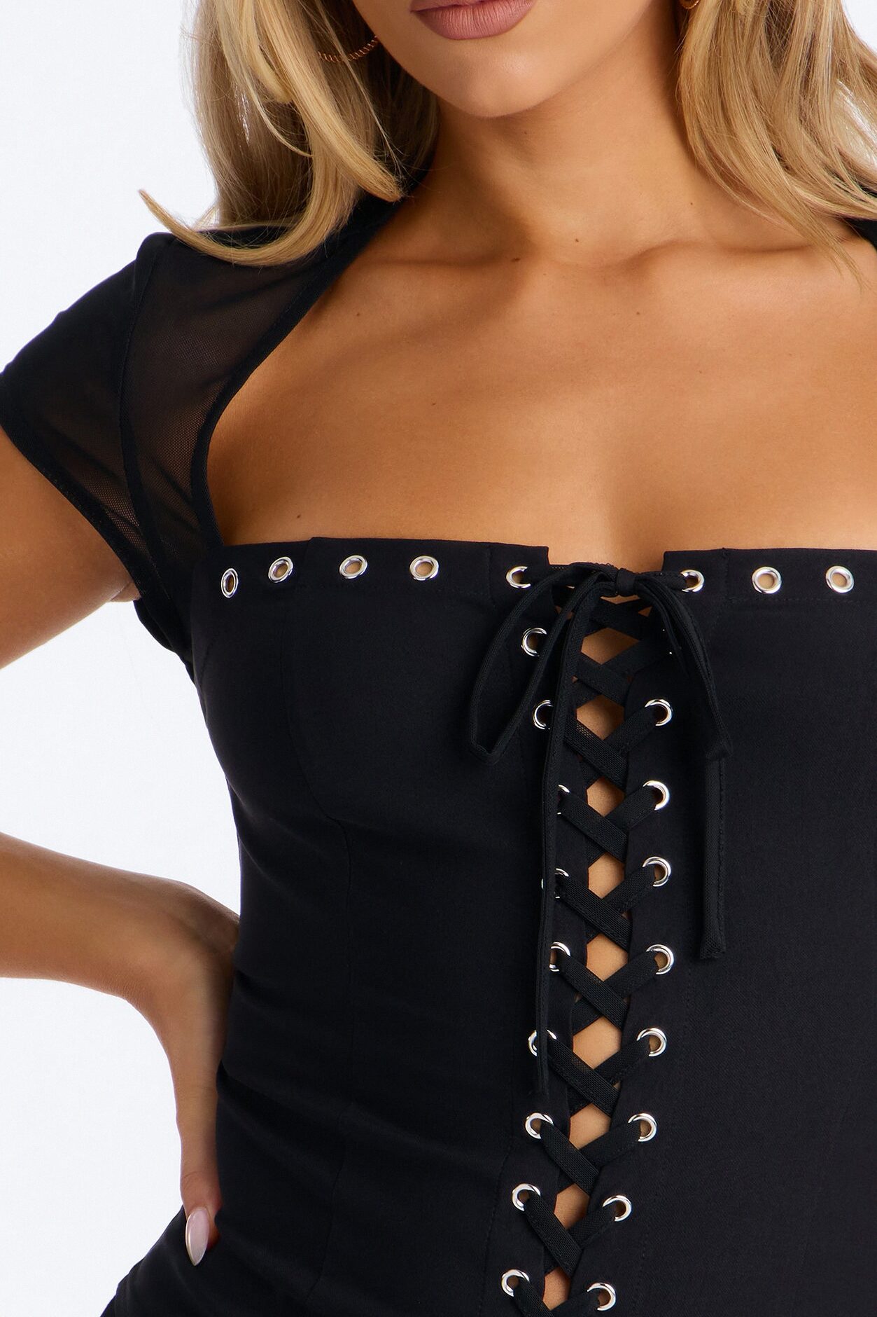 Irma Short Sleeve Corset Top - Black
