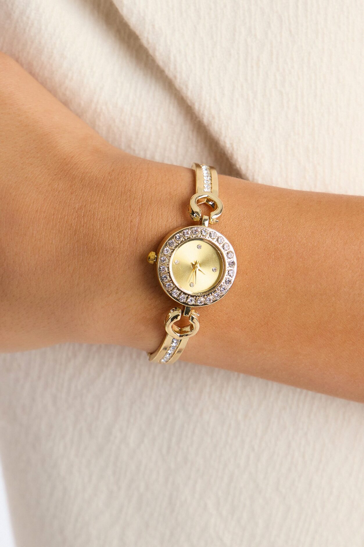 Don't Waste My Time Rhinestone Watch - Gold