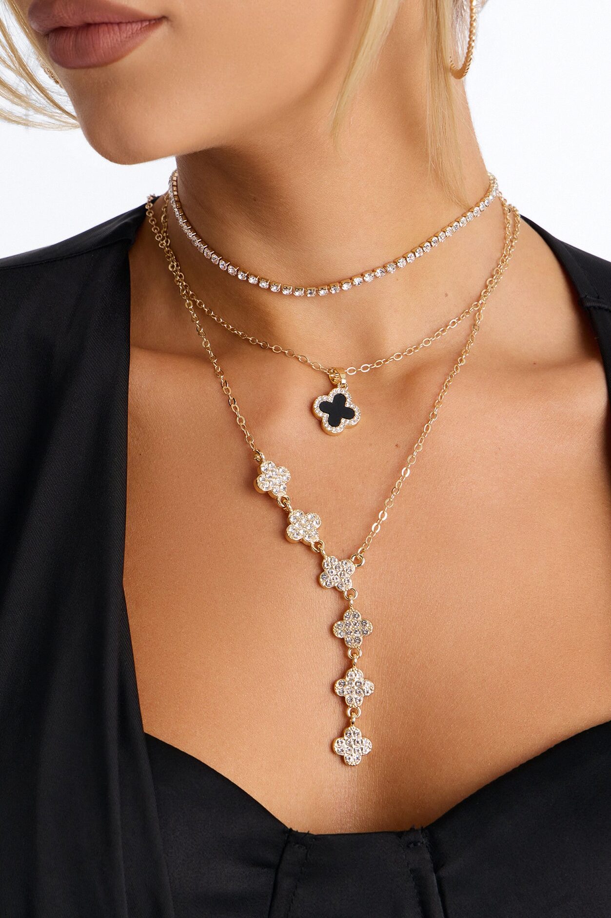 Luckiest Charms Clover Layered Necklace - Gold