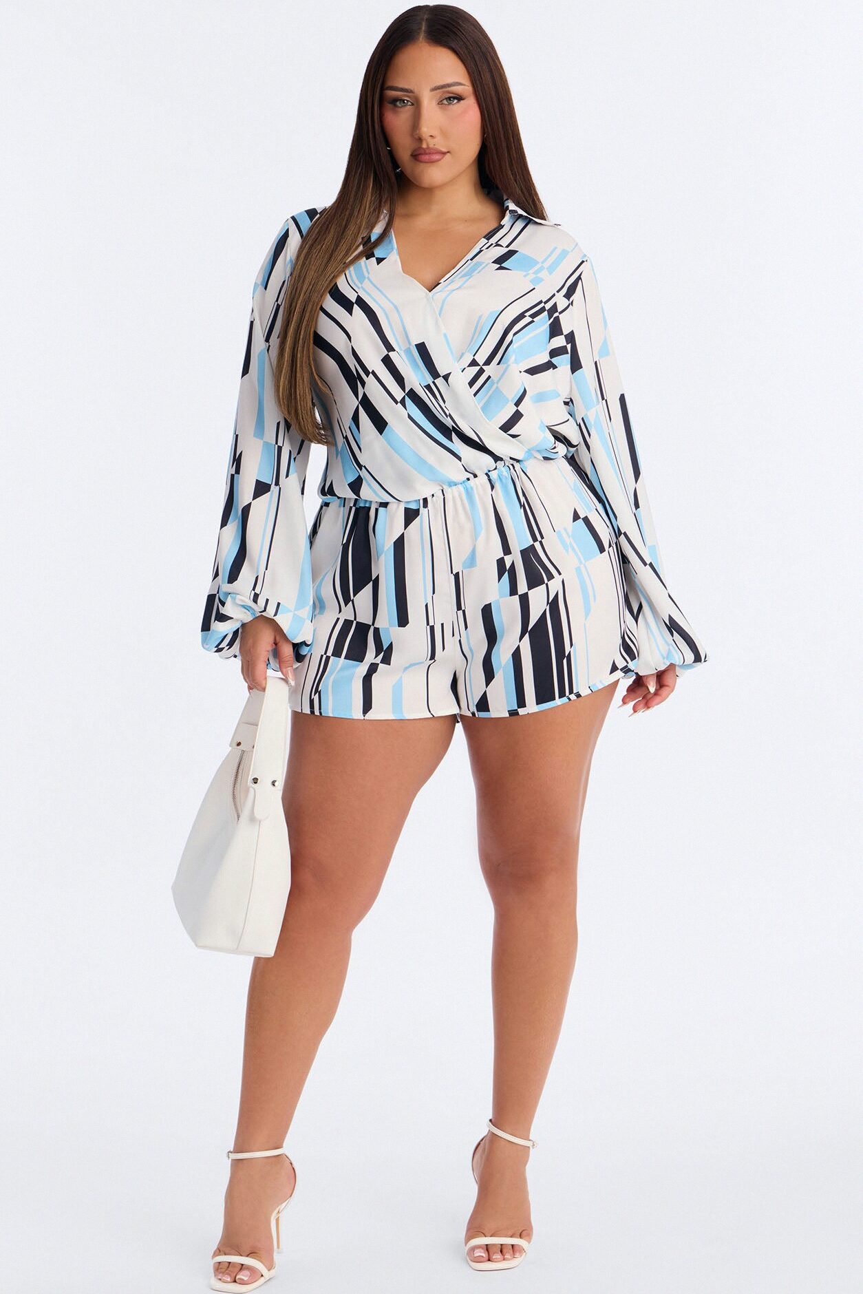 Samalia Satin Collar Neck Romper - Blue